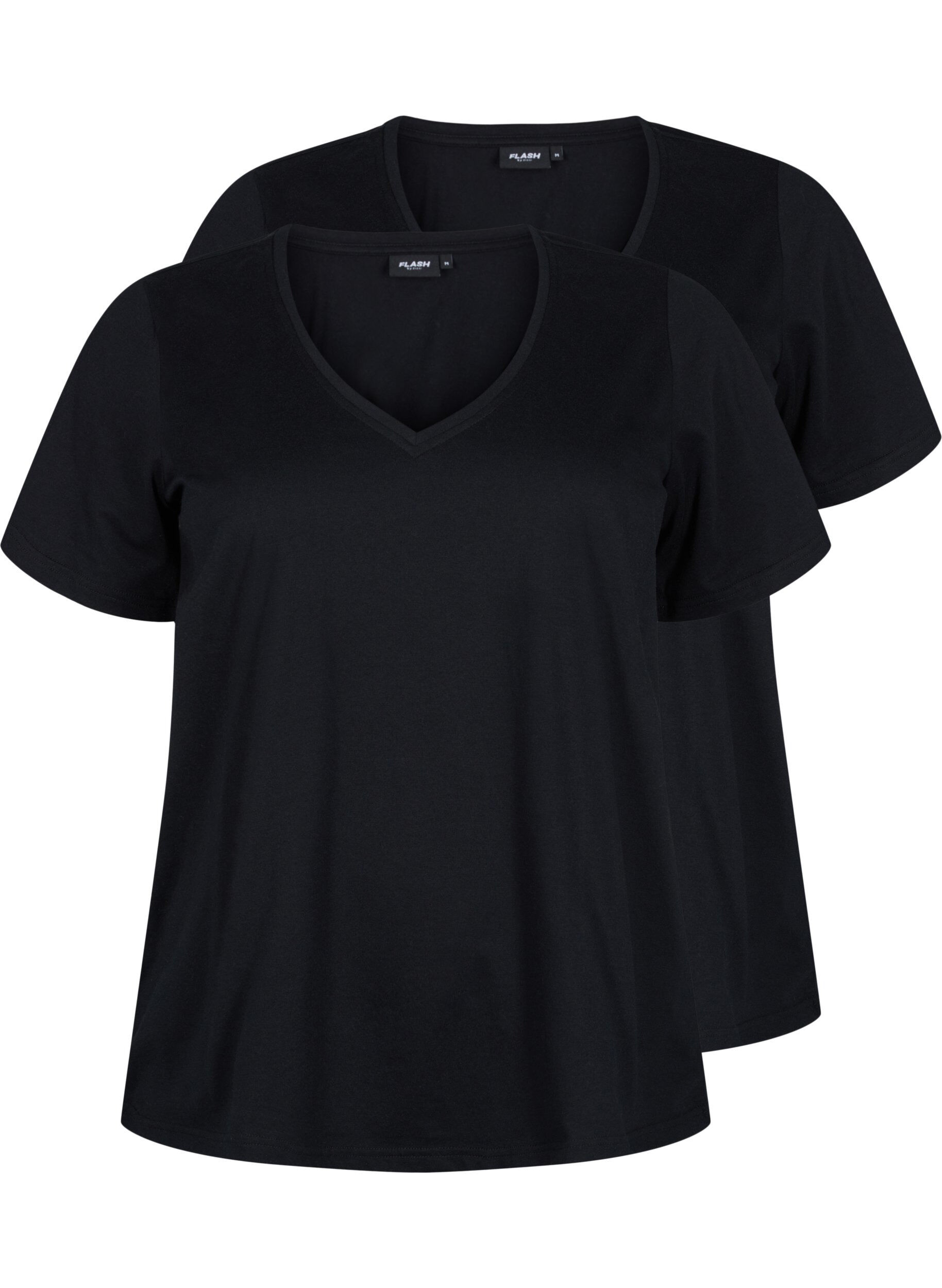Zizzi FLASH - T-shirts 2-pack &agrave; col en V, Black/Black, Packshot image number 0