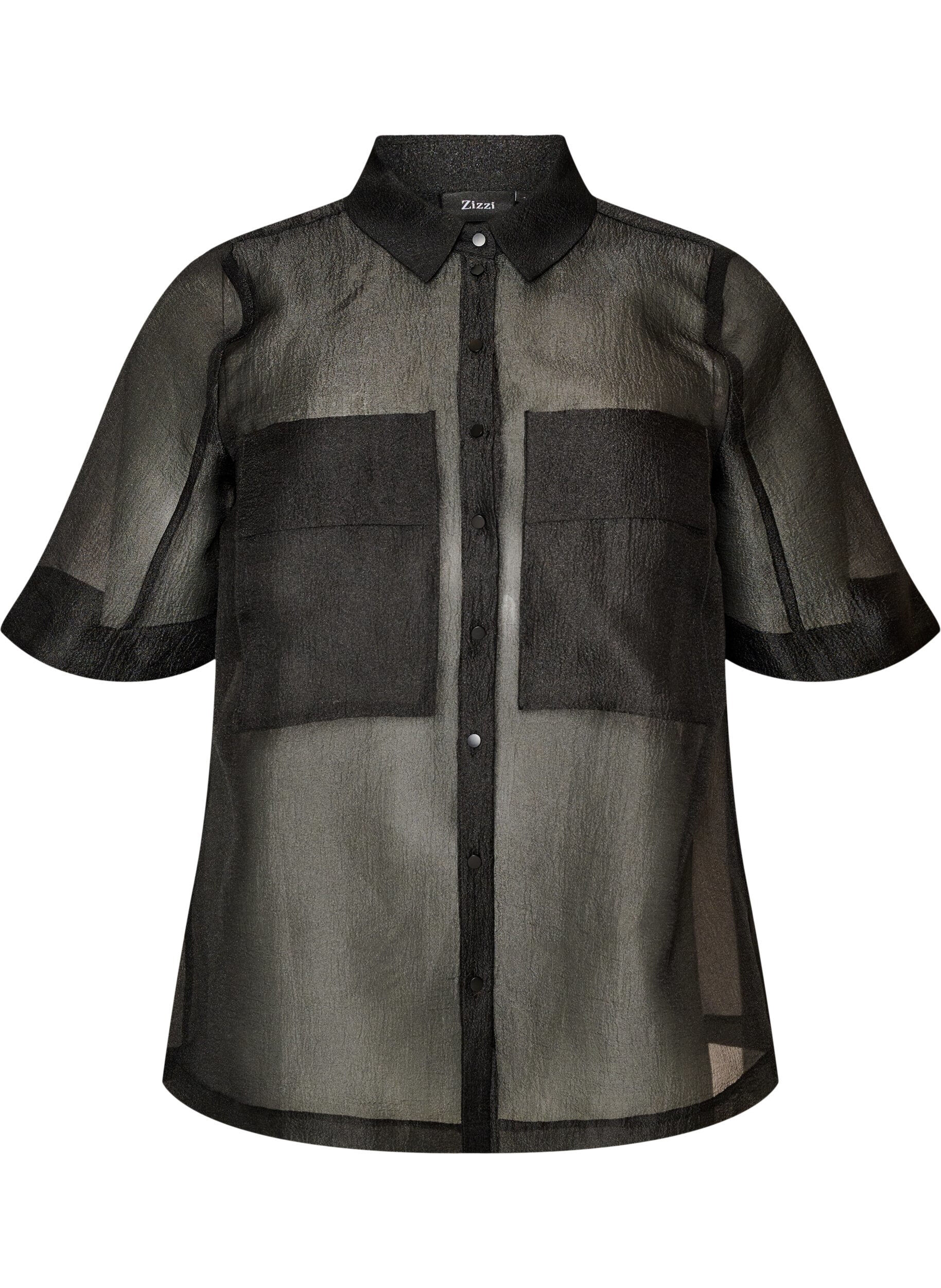 Chemise transparente &agrave; manches courtes avec poches poitrine