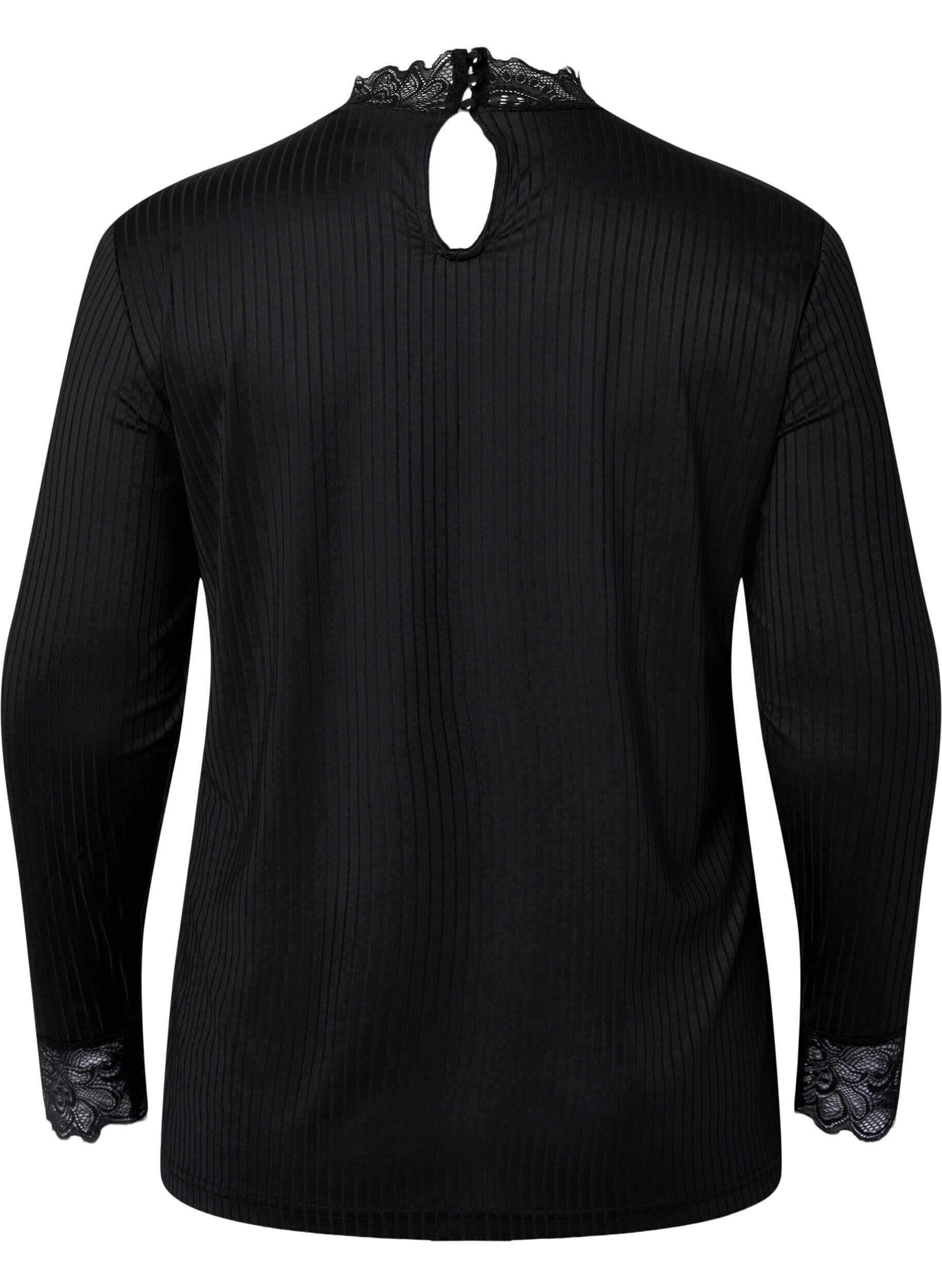 Zizzi Blouse avec de la dentelle et des manches longues, Black, Packshot image number 1