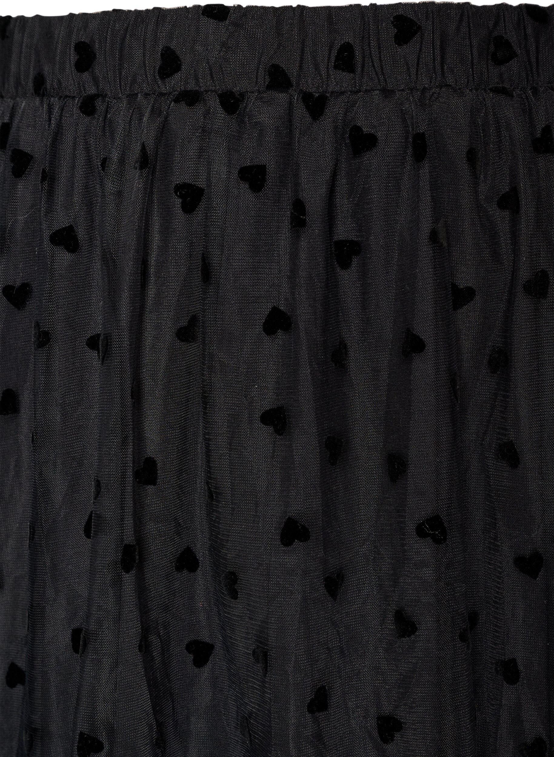 ZizziJupe midi en tulle avec des c&oelig;urs, Noir, Packshot image number 2