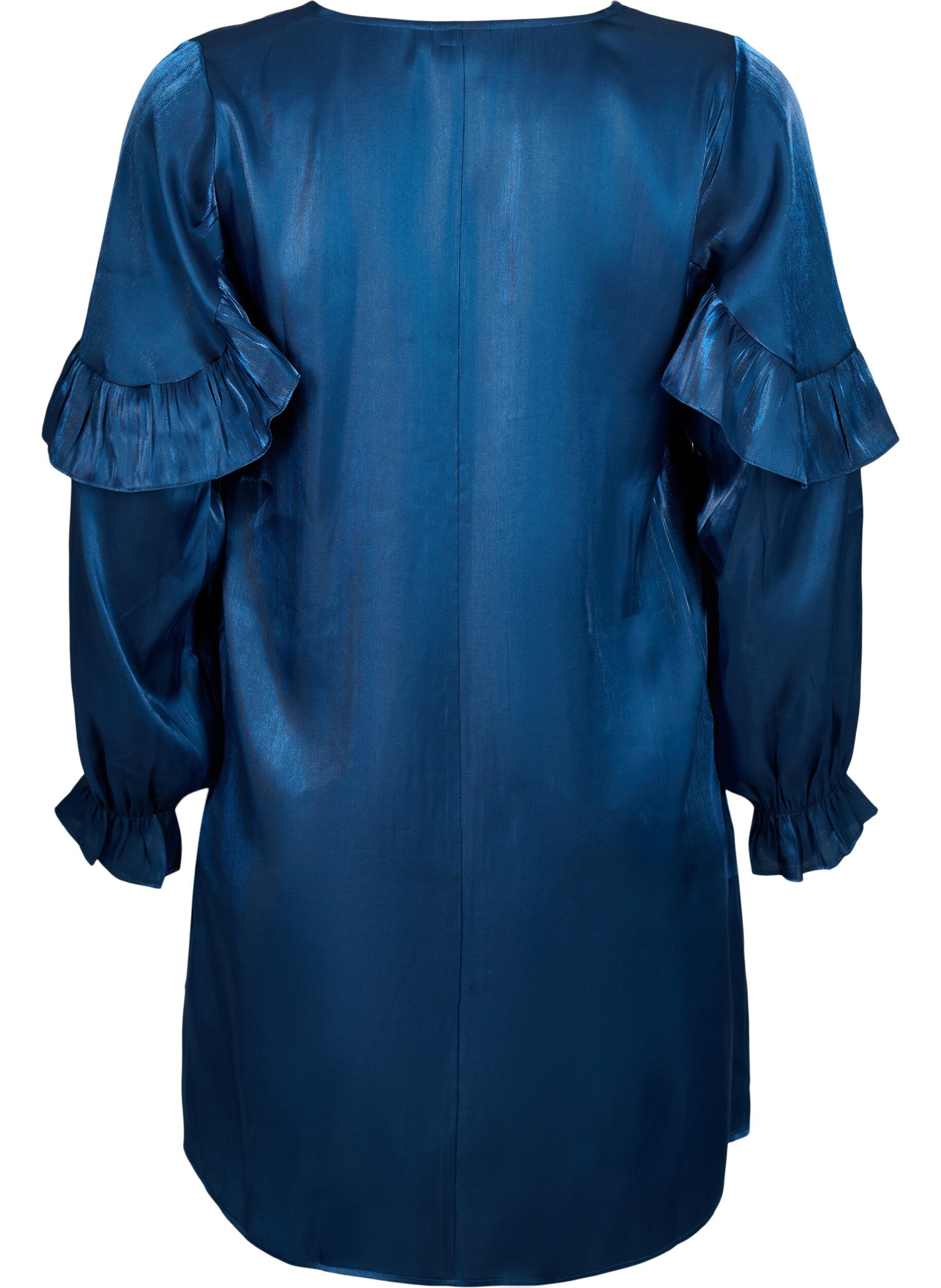 Zizzi Robe en viscose avec d&eacute;collet&eacute; en V et volants, Titan, Packshot image number 1