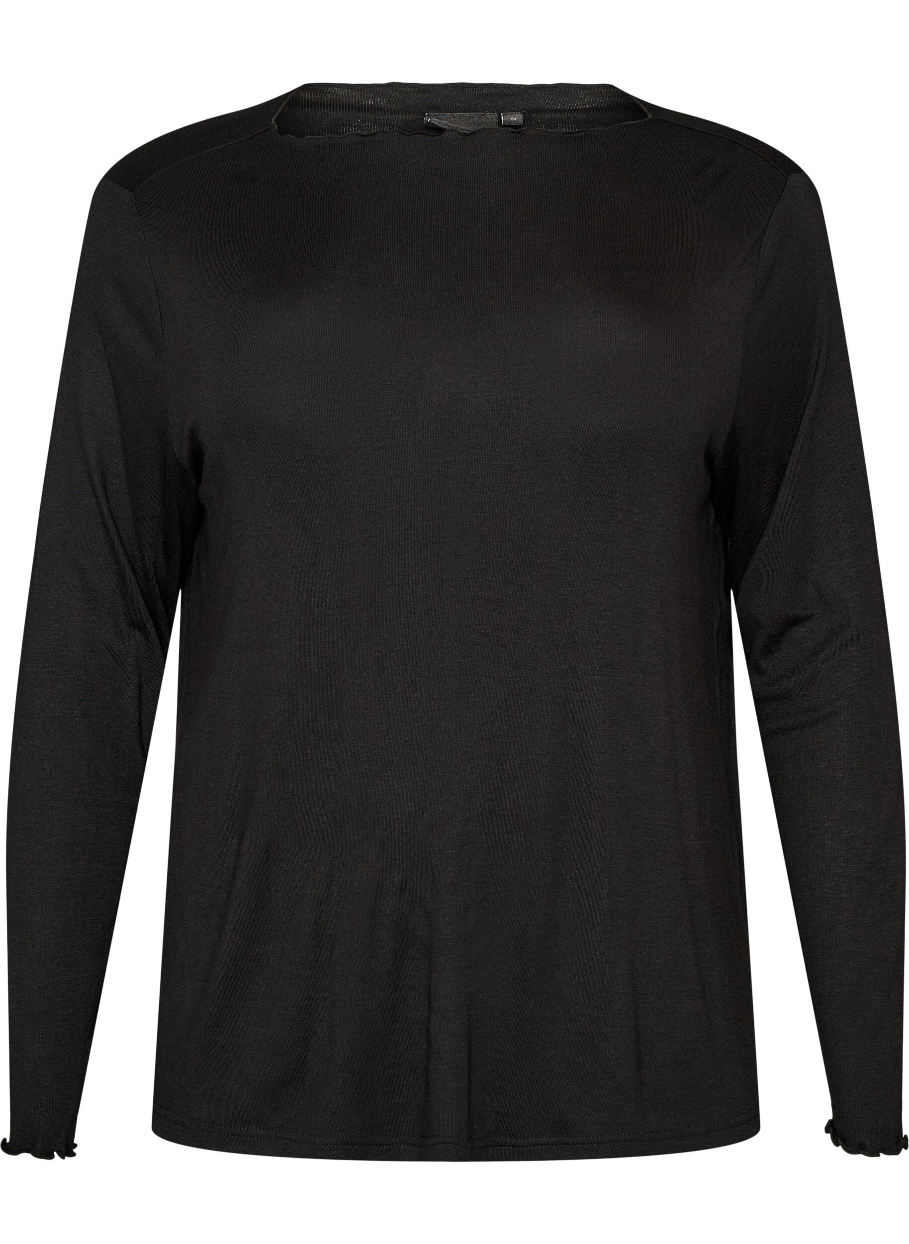 ZizziHaut de pyjama en viscose &agrave; manches longues, Noir, Packshot image number 0