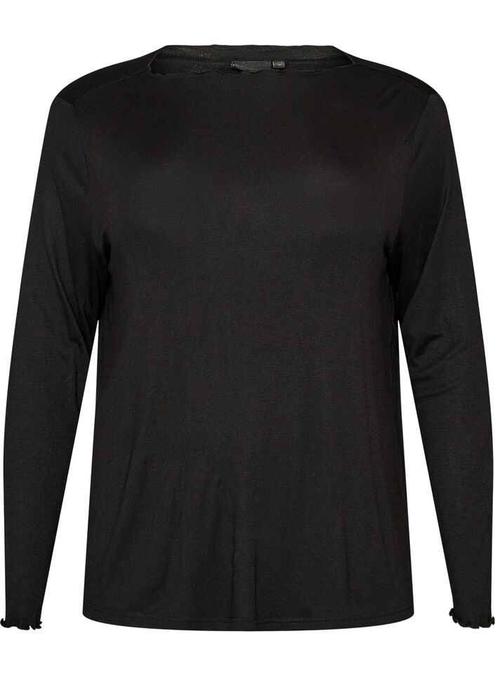 Haut de pyjama en viscose &agrave; manches longues, Noir, Packshot image number 0
