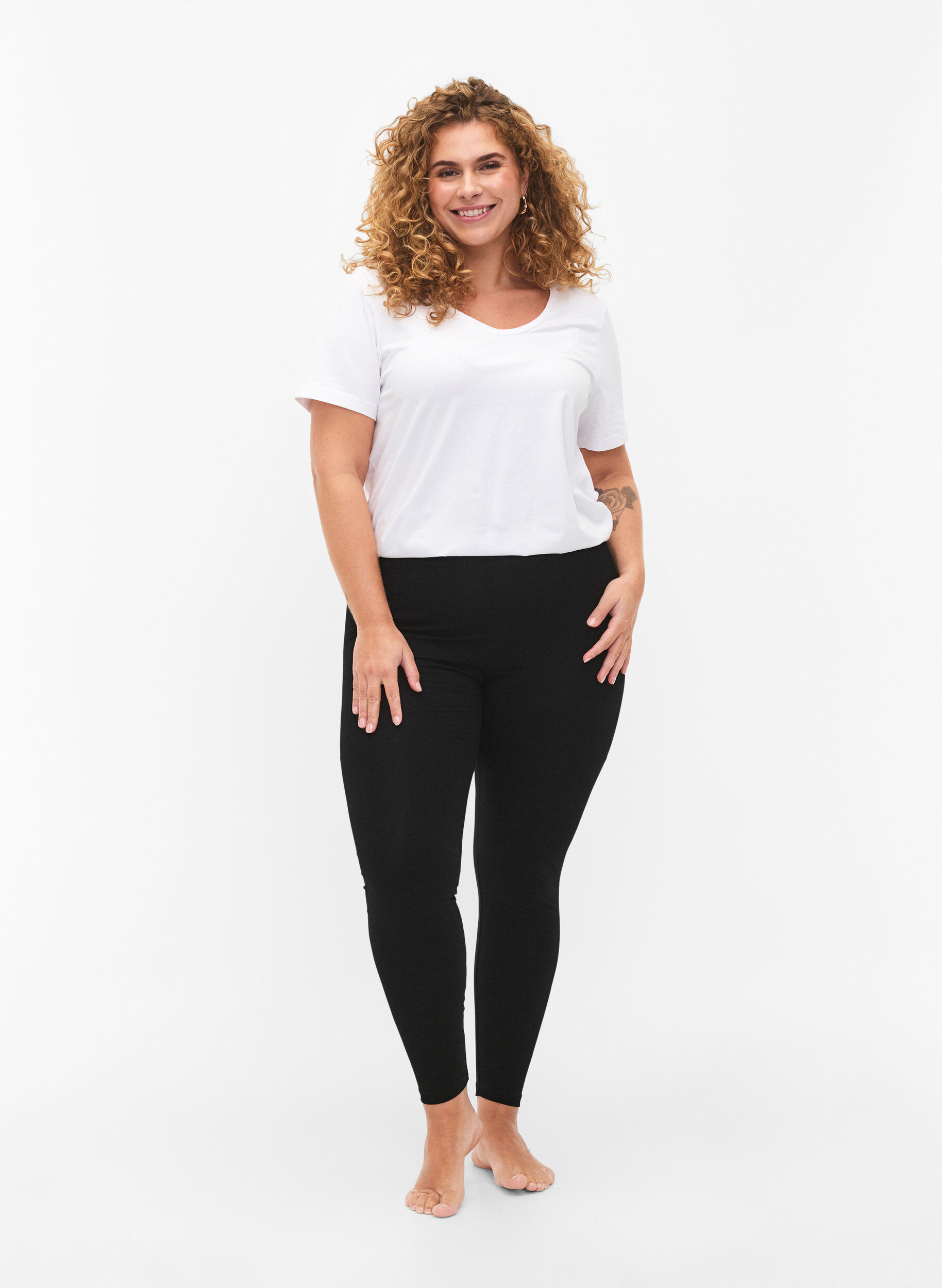 Zizzi FLASH - 2-pack leggings en coton, Noir, Model image number 1