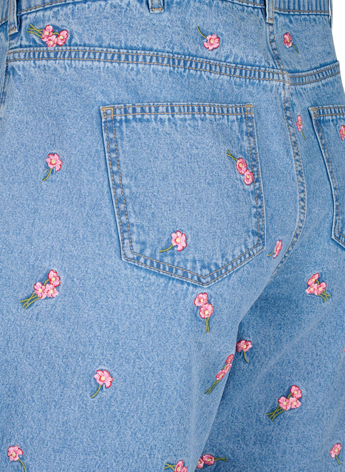 Shorts en jean avec des fleurs brodées, Bleu Clair, Packshot image number 3