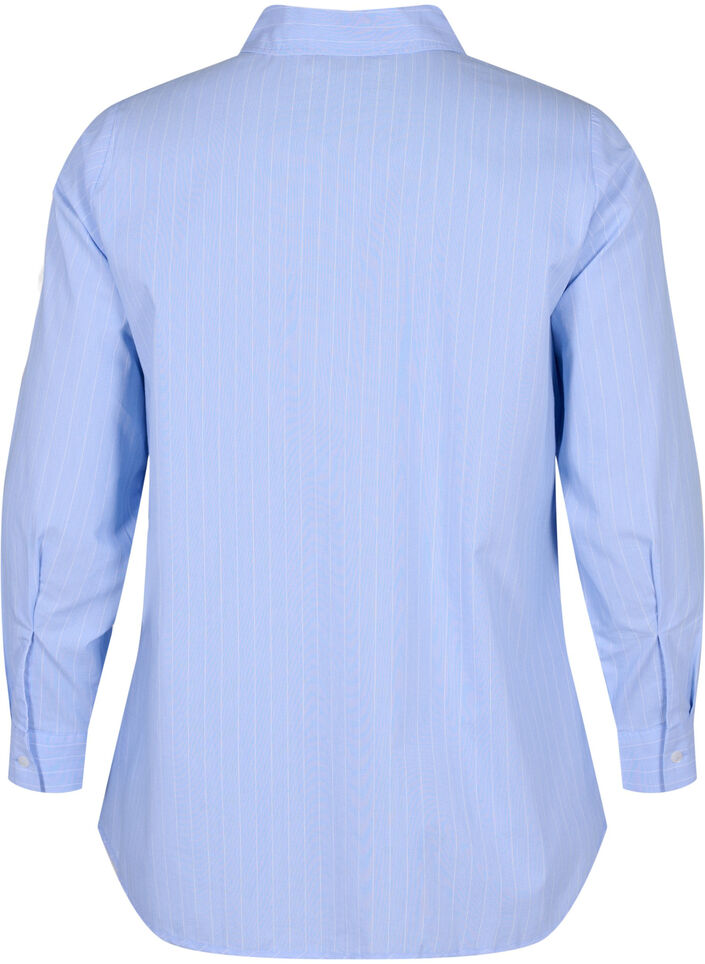 Chemise en coton mélangé, Blue w. White Stripe, Packshot image number 1