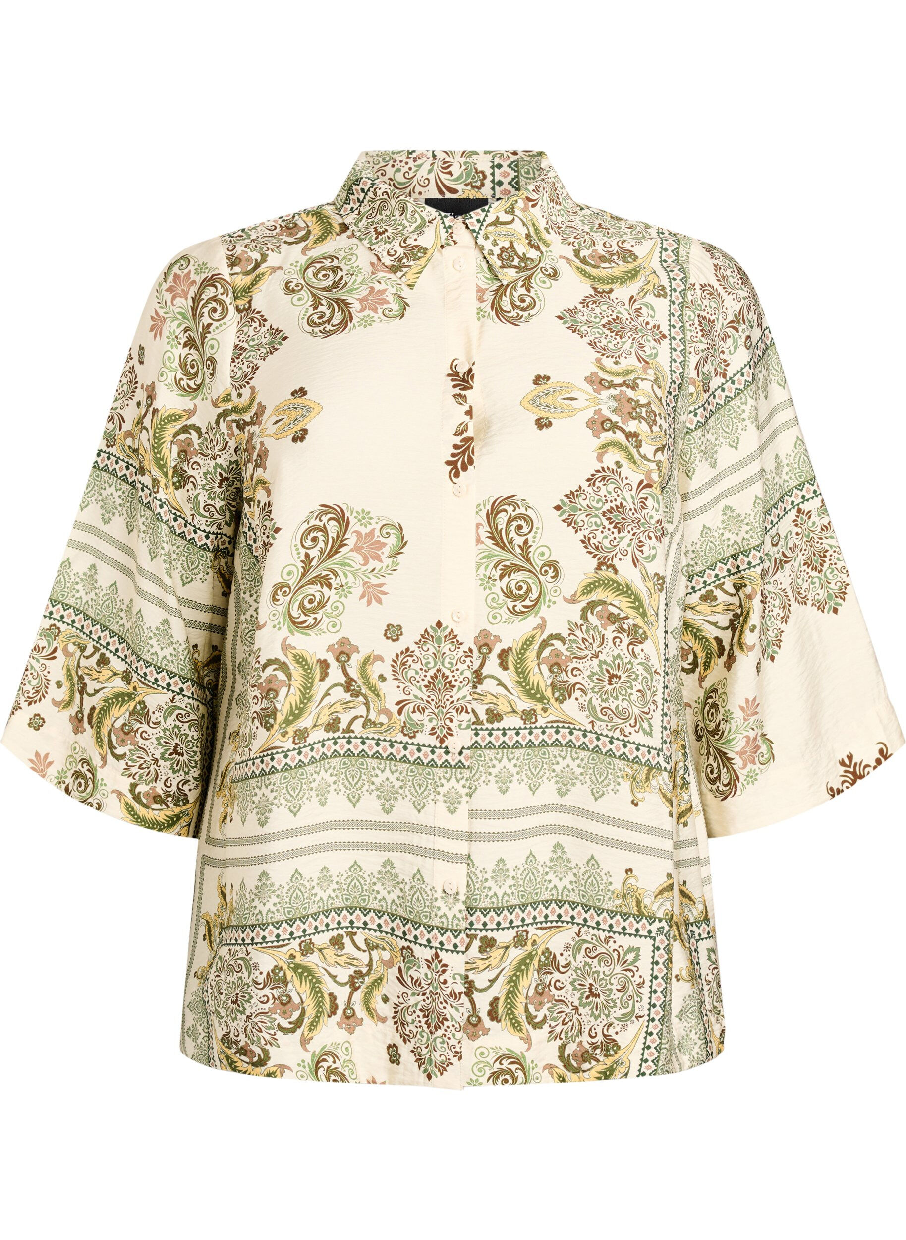 Zizzi Blouse imprim&eacute;e en viscose avec manches 3/4, Vert, Packshot image number 0