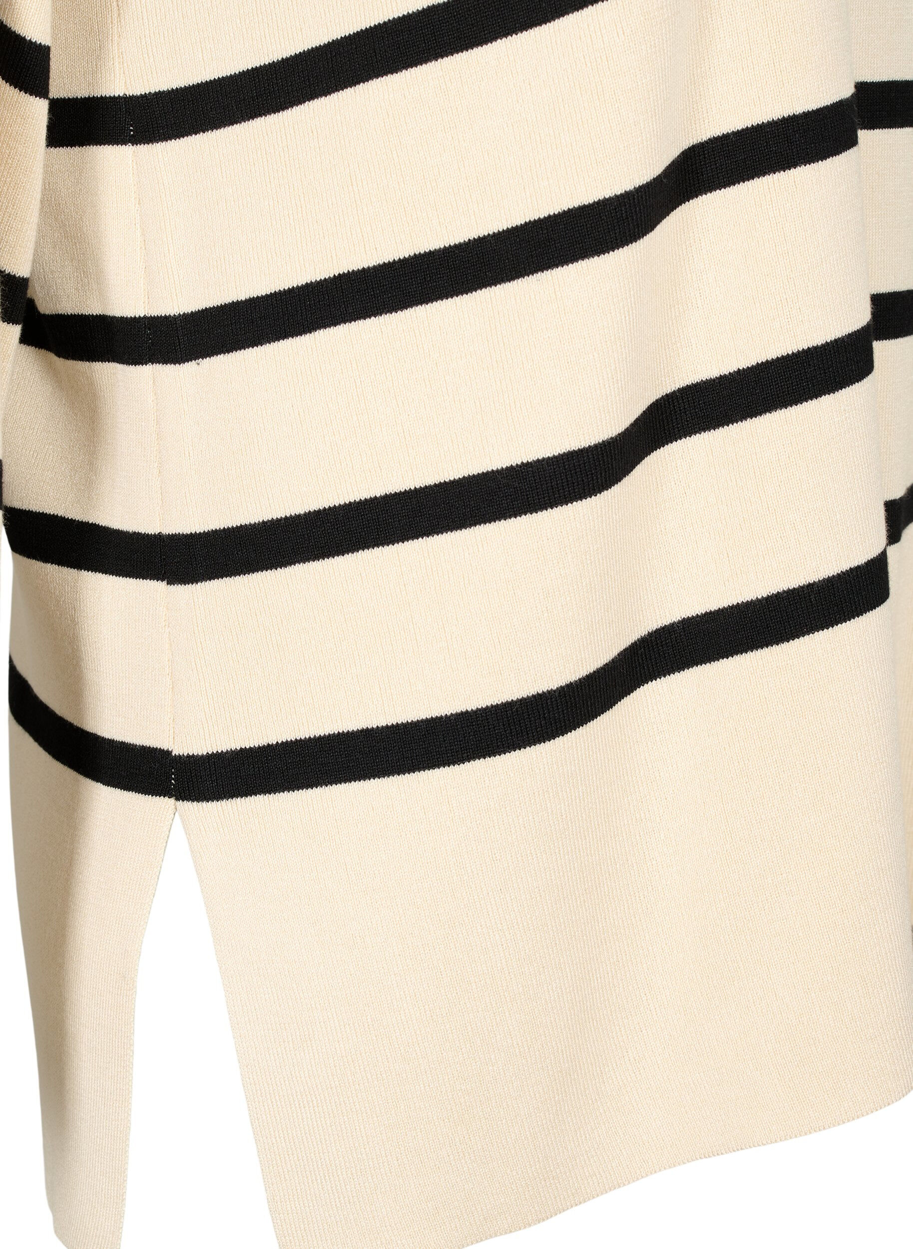 Zizzi Pull en Viscose &agrave; Rayures, Sandshell/Black S., Packshot image number 3