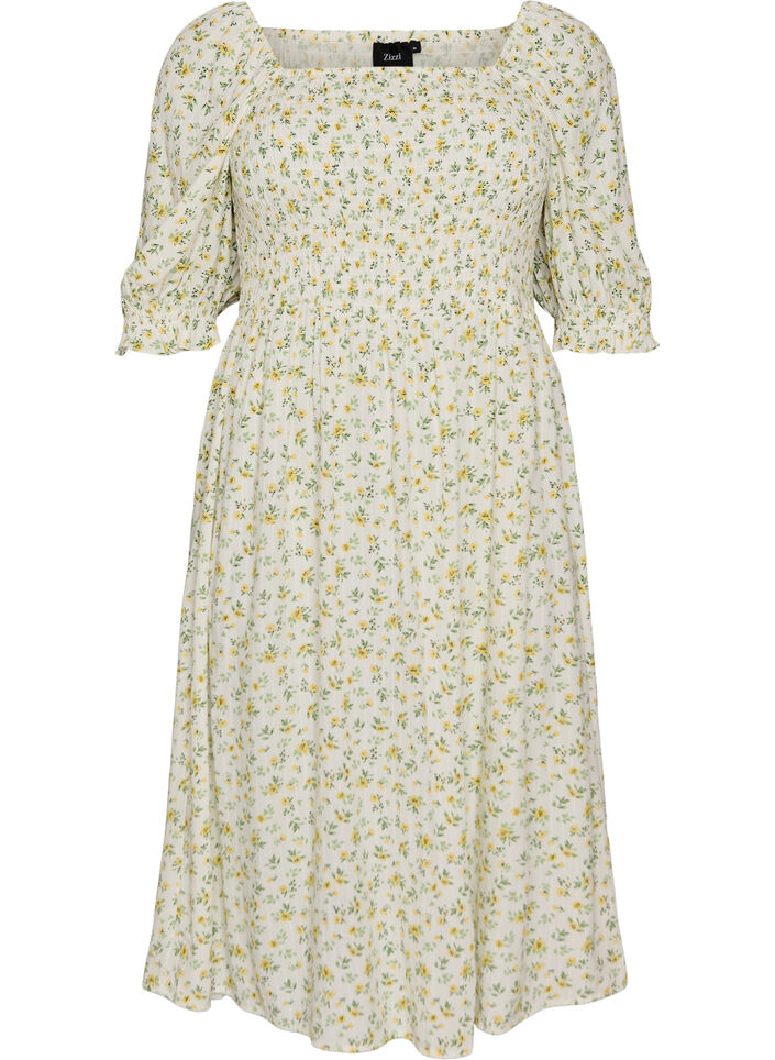 Robe d'&eacute;t&eacute; florale en viscose, Blanc, Packshot image number 0