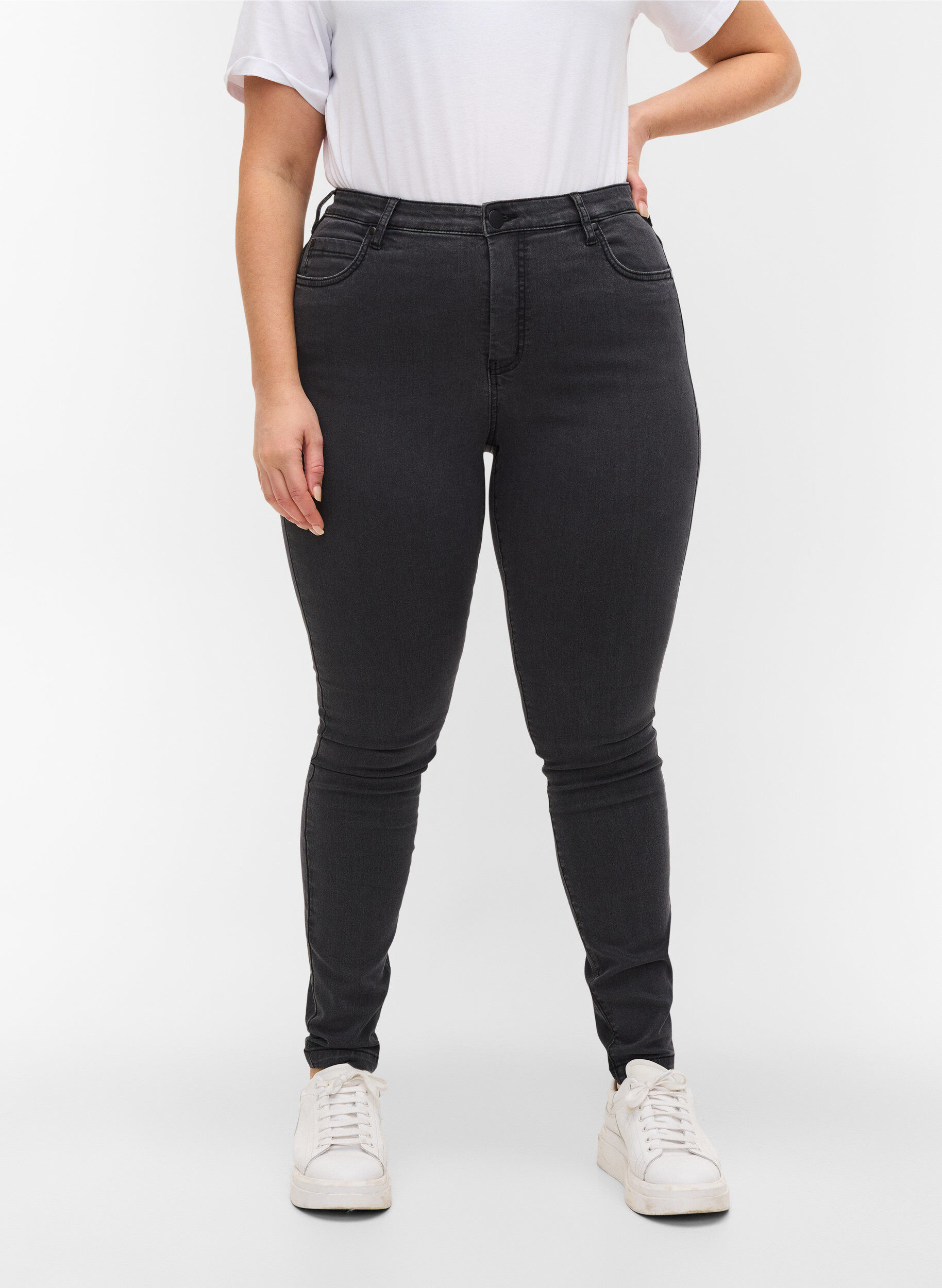 Zizzi Jean Amy super slim taille haute, Gris, Model image number 3