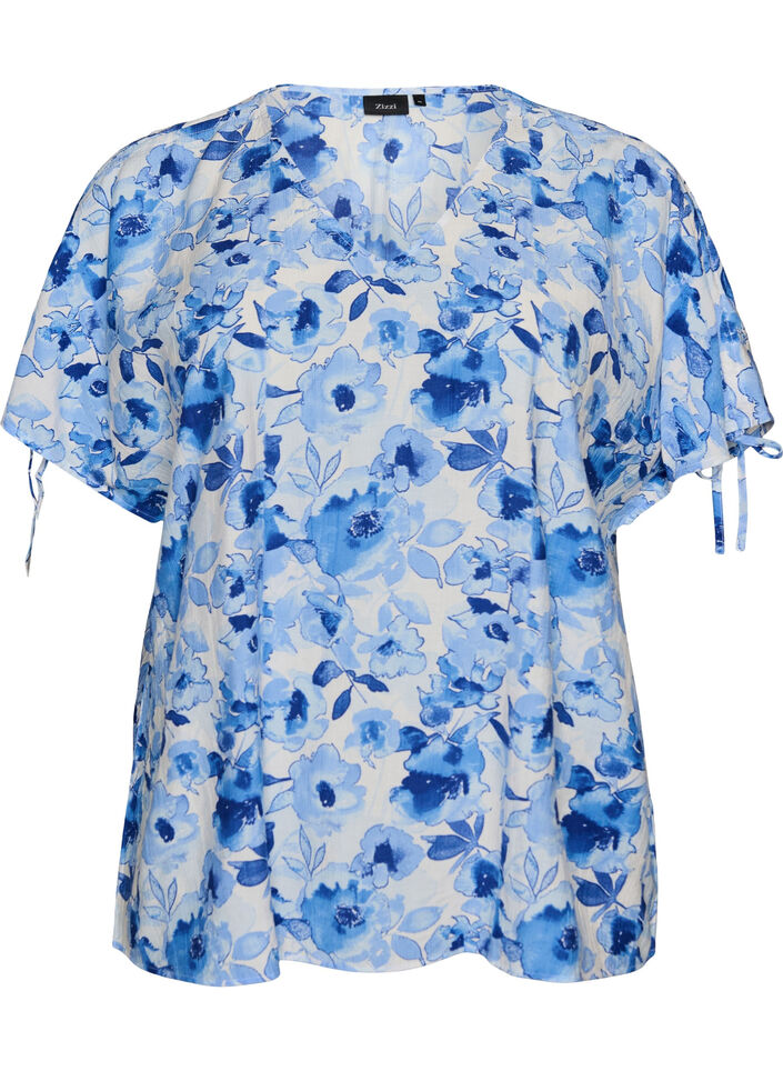 Blouse en viscose avec manches fronc&eacute;es, Bleu, Packshot image number 0