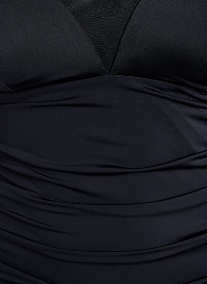 Maillot de bain avec d&eacute;collet&eacute; en V et d&eacute;tails en maille, Noir, Packshot image number 2