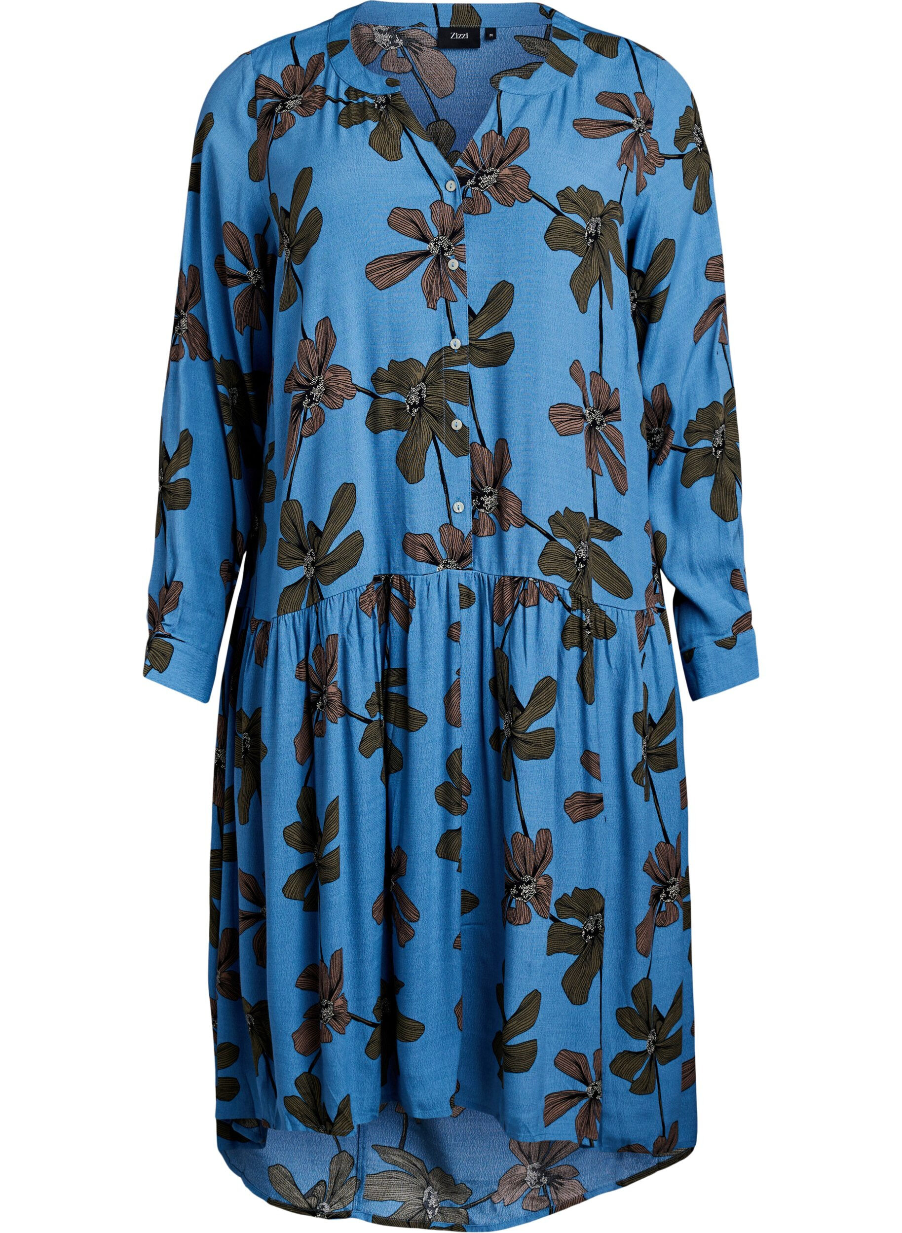 Zizzi Robe midi &agrave; manches longues en viscose imprim&eacute;e, Bleu, Packshot image number 0