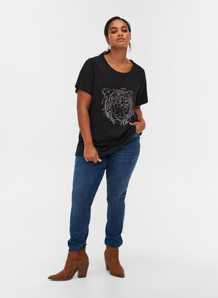 T-shirt en coton bio avec pierres, Black , Model image number 2