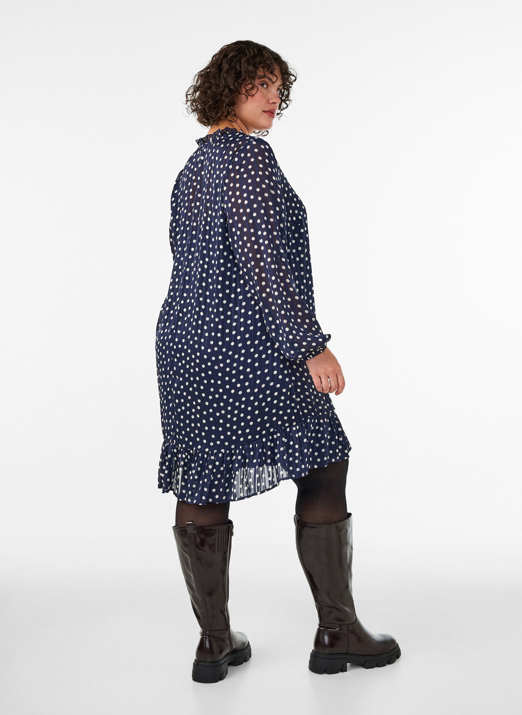ZizziRobe &agrave; motifs avec volants et manches longues, Bleu, Model image number 2