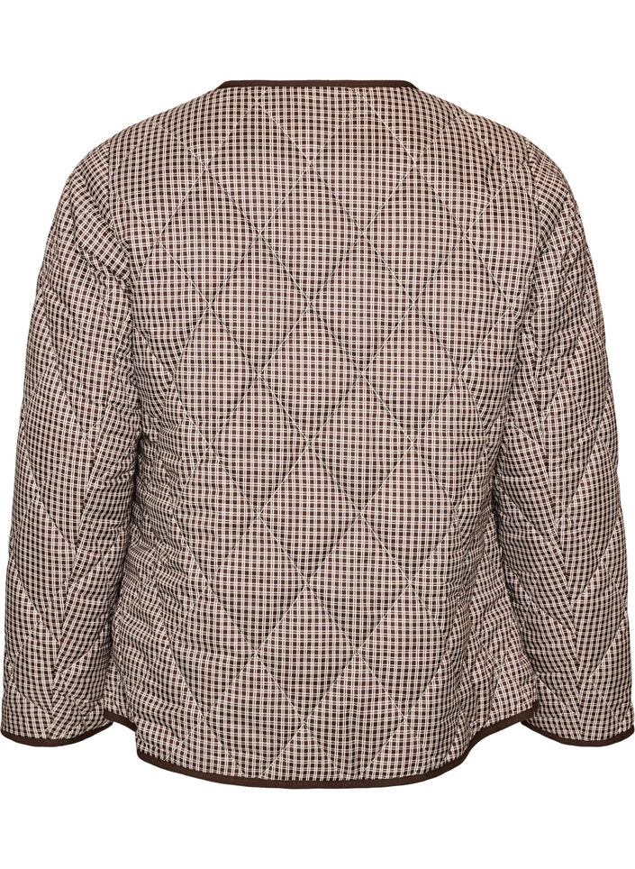 Veste matelass&eacute;e &agrave; petits carreaux et finitions contrastantes, Marron, Packshot image number 1