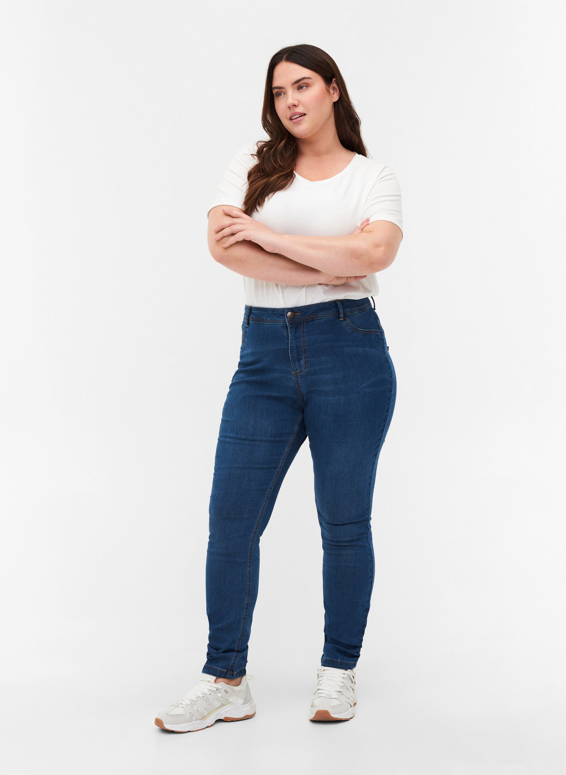 Zizzi Jean Amy super slim &agrave; taille haute, Bleu, Model image number 0