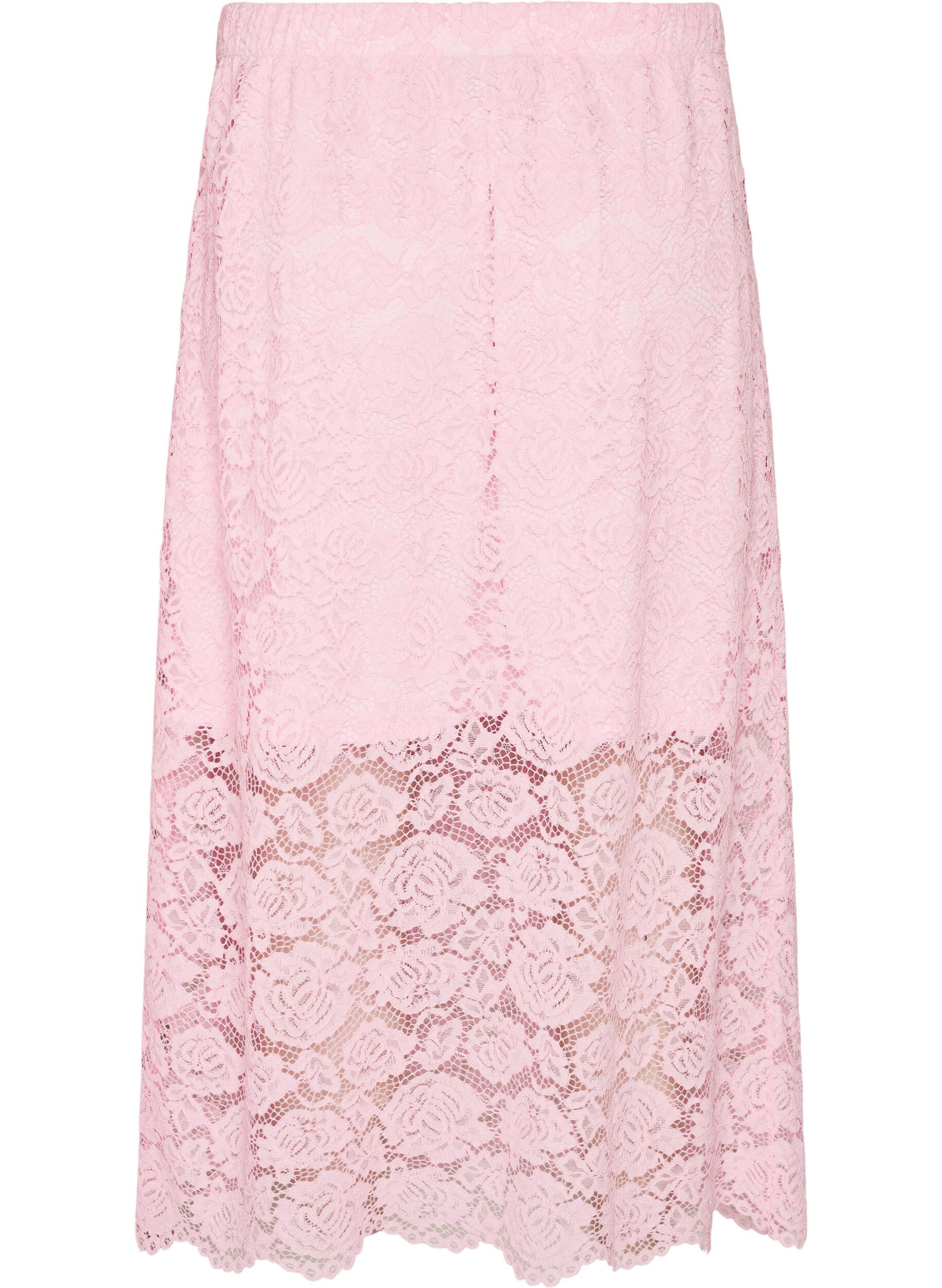 ZizziJupe midi en dentelle avec taille &eacute;lastique, Rose, Packshot image number 1
