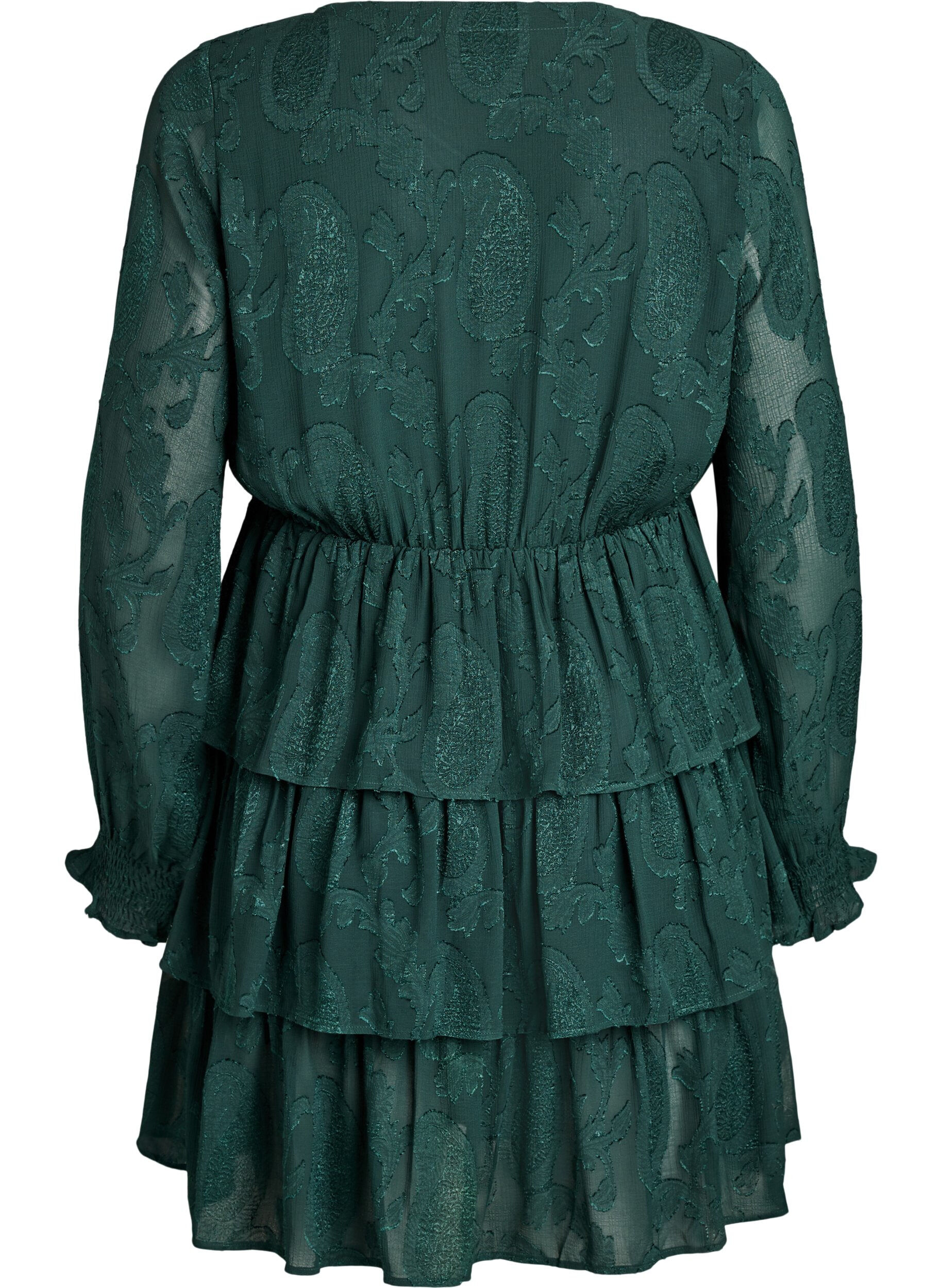 ZizziRobe courte &agrave; volants et motif textur&eacute;, Vert fonc&eacute;, Packshot image number 1