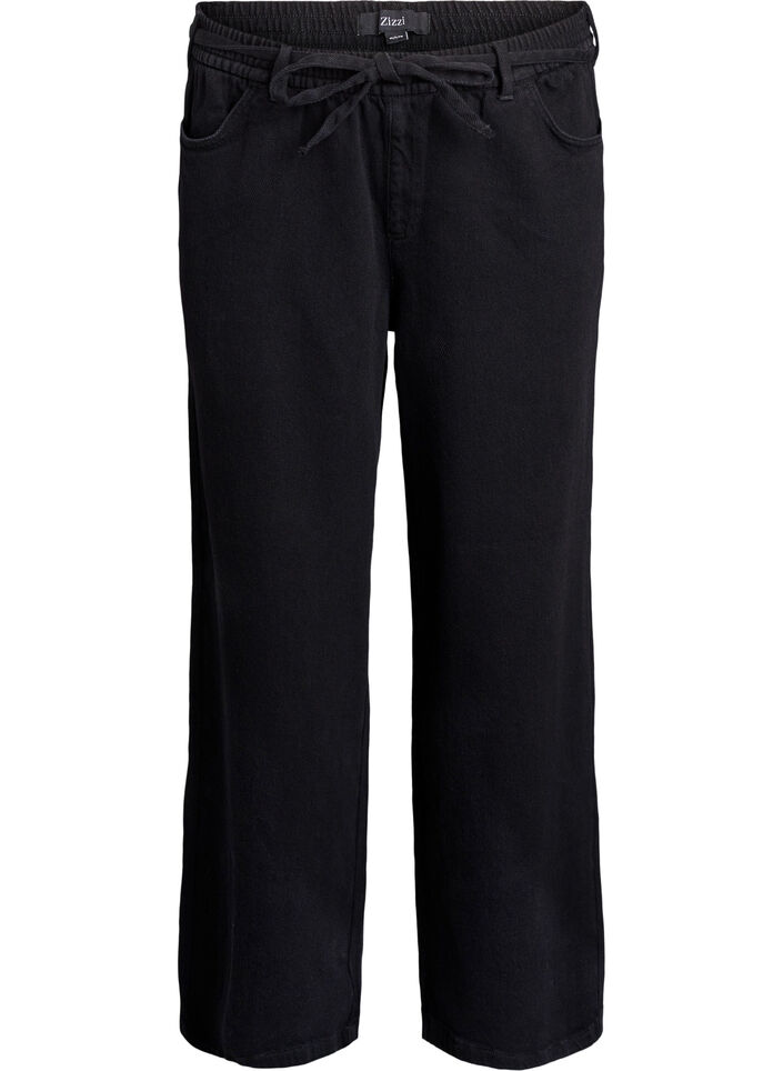 Jean ample &agrave; ceinture &eacute;lastique et cordon de serrage, Noir, Packshot