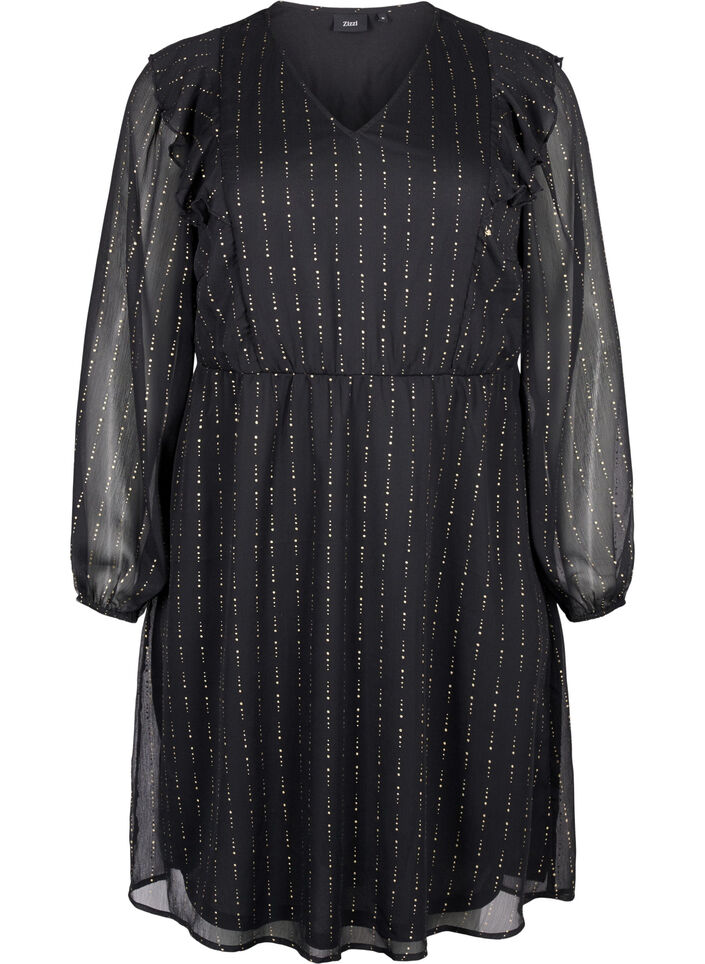 Robe en mousseline à motifs et volants, Black, Packshot image number 0