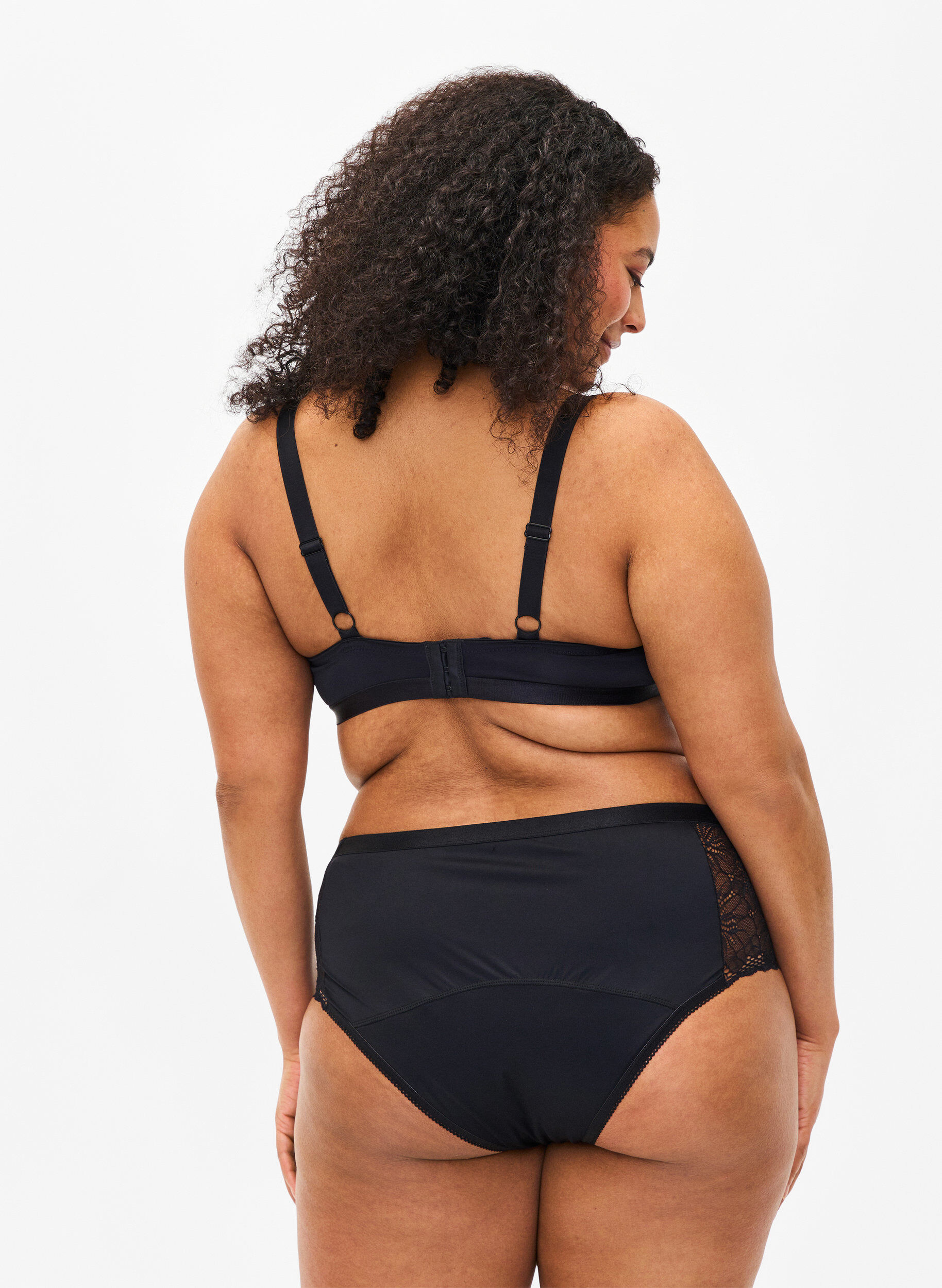 Zizzi Culotte menstruelle hipster avec dentelle, Black, Model image number 1