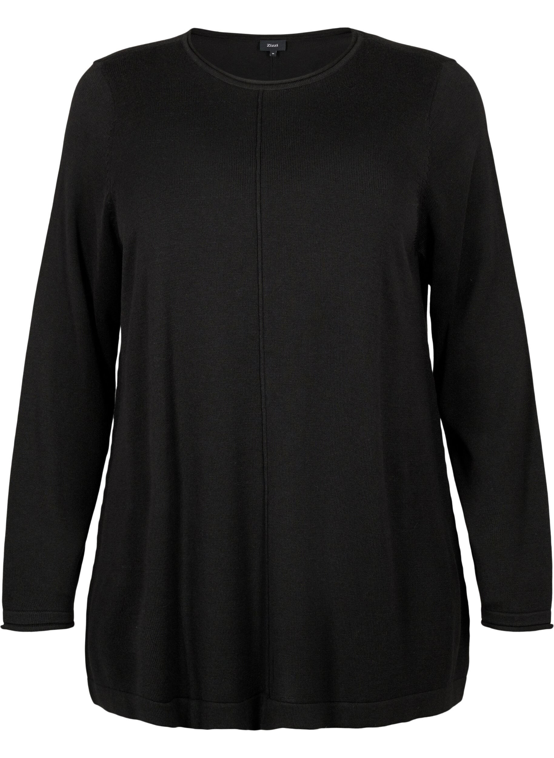 ZizziBlouse tricot&eacute;e en m&eacute;lange coton-viscose, Noir, Packshot image number 0