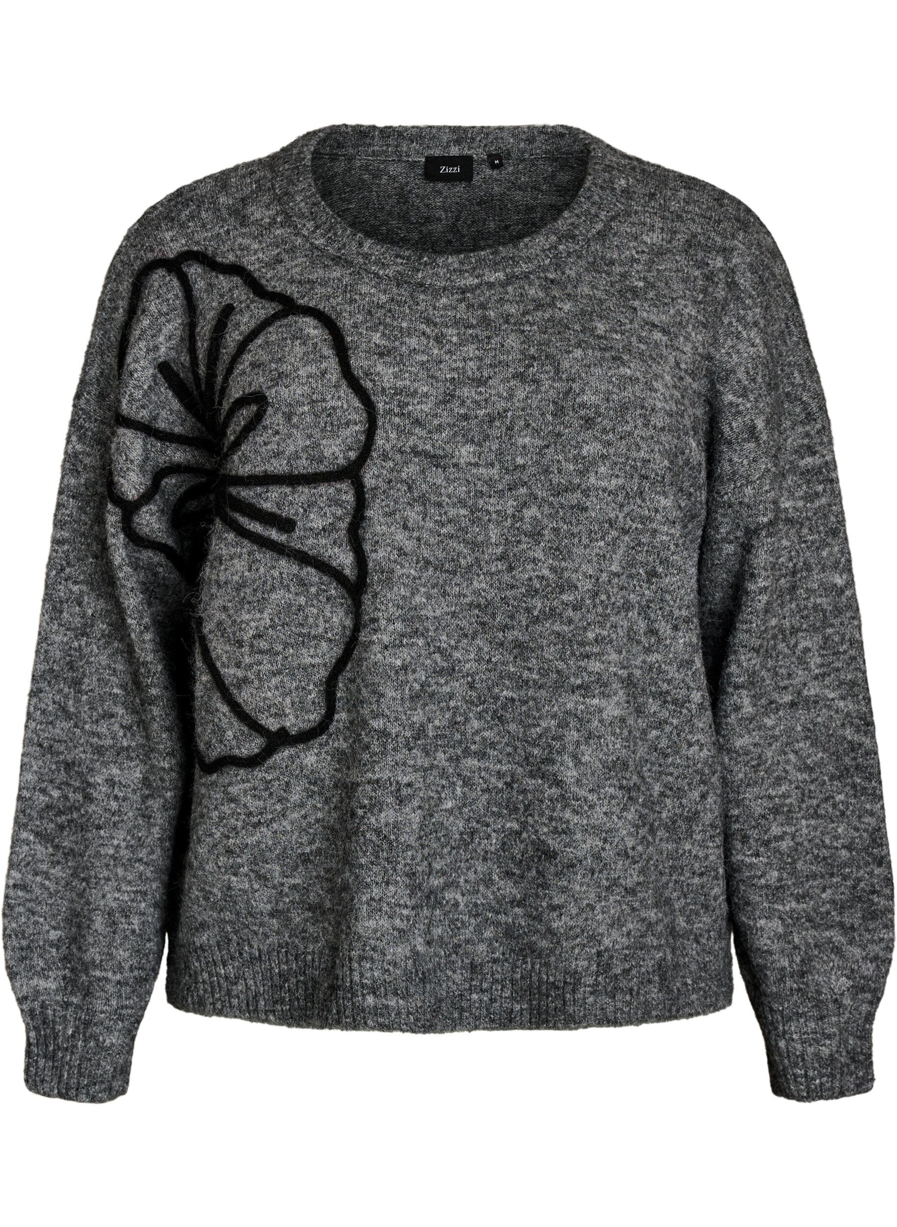 ZizziPull avec application florale, Gris, Packshot image number 0