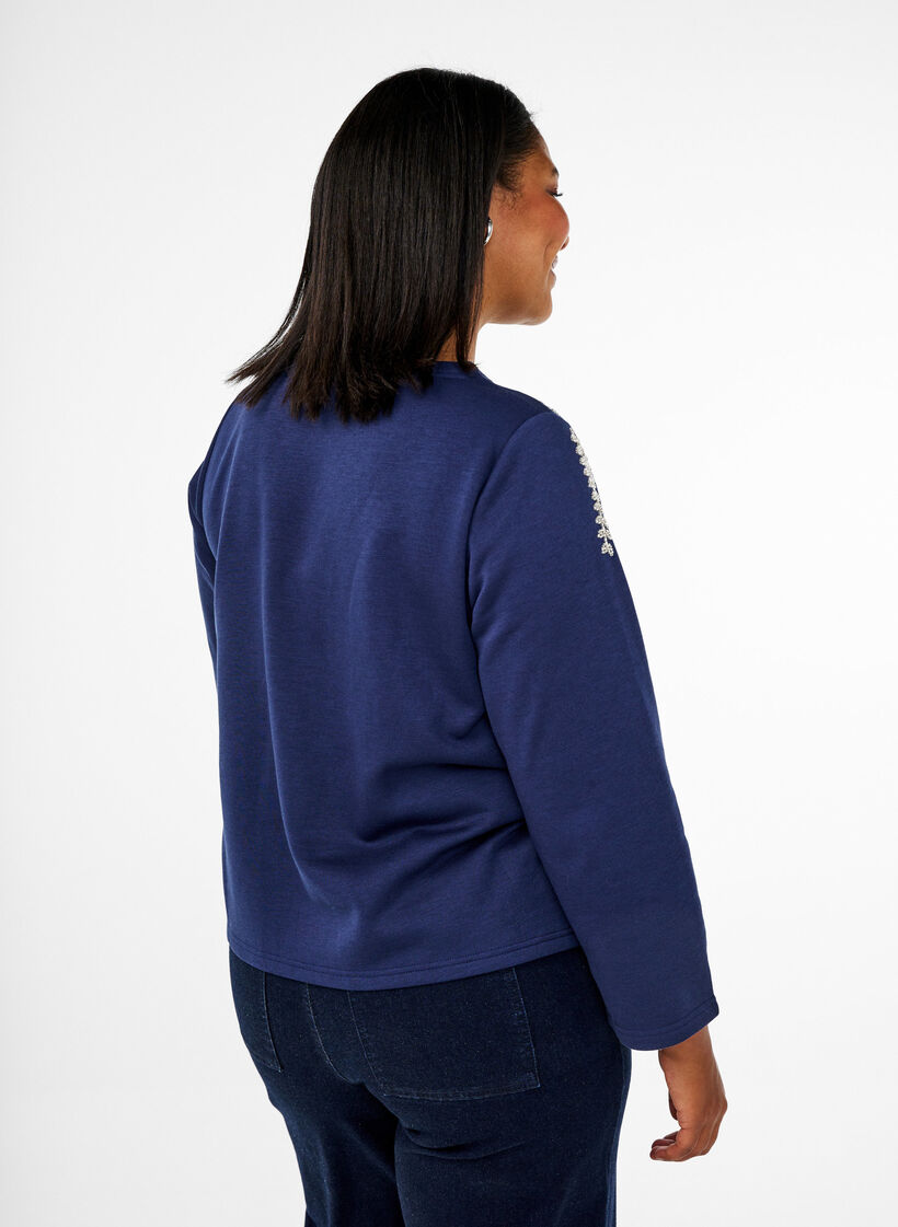 Sweat-shirt court à détails perlés, Bleu, Model image number 2