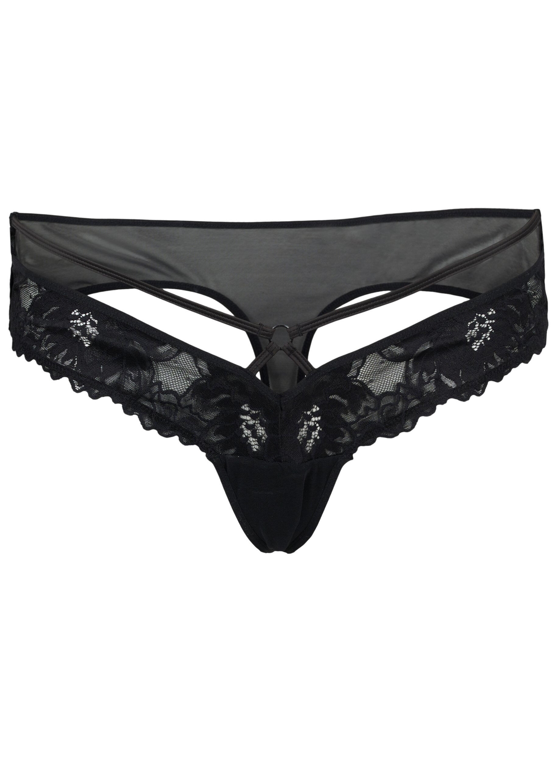 Zizzi String en dentelle avec d&eacute;tails, Black, Packshot image number 0