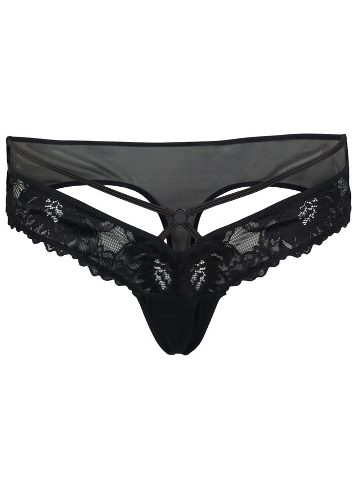 String en dentelle avec détails, Black, Packshot image number 0