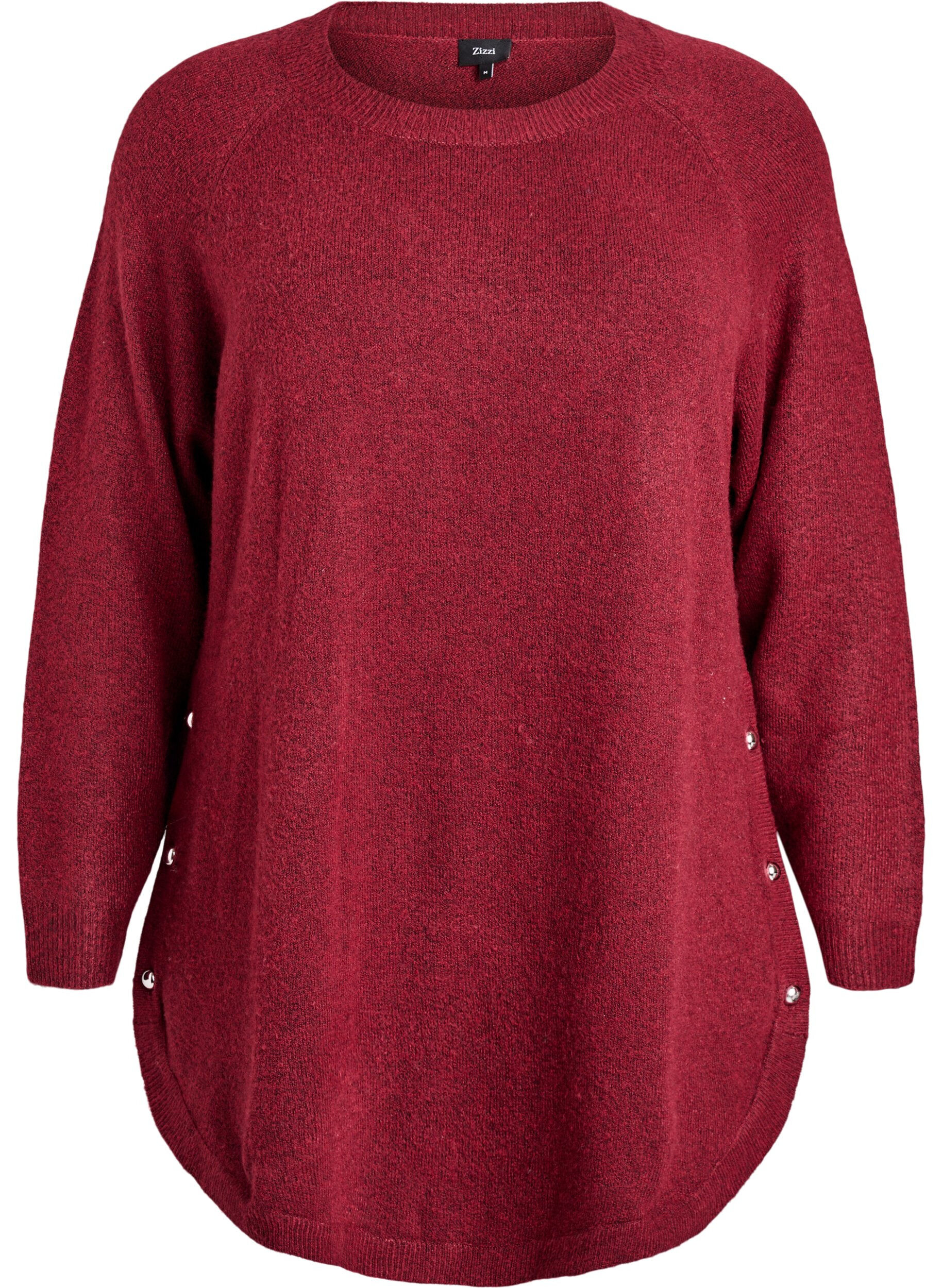 ZizziBlouse longue en maille avec boutons boule, Bordeaux fonc&eacute;, Packshot image number 0