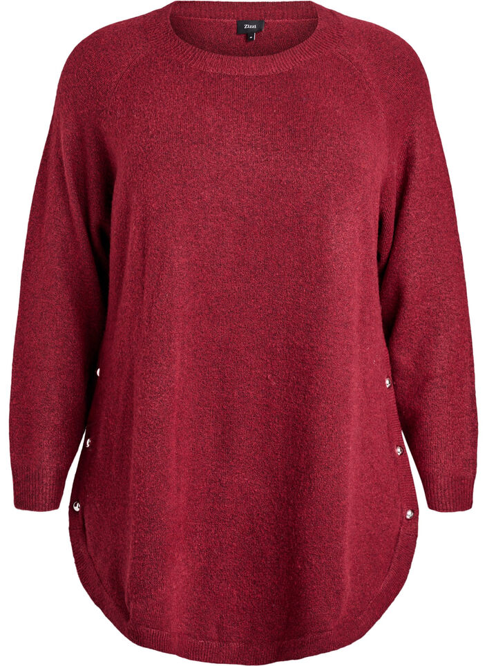 Blouse longue en maille avec boutons boule, Bordeaux fonc&eacute;, Packshot image number 0