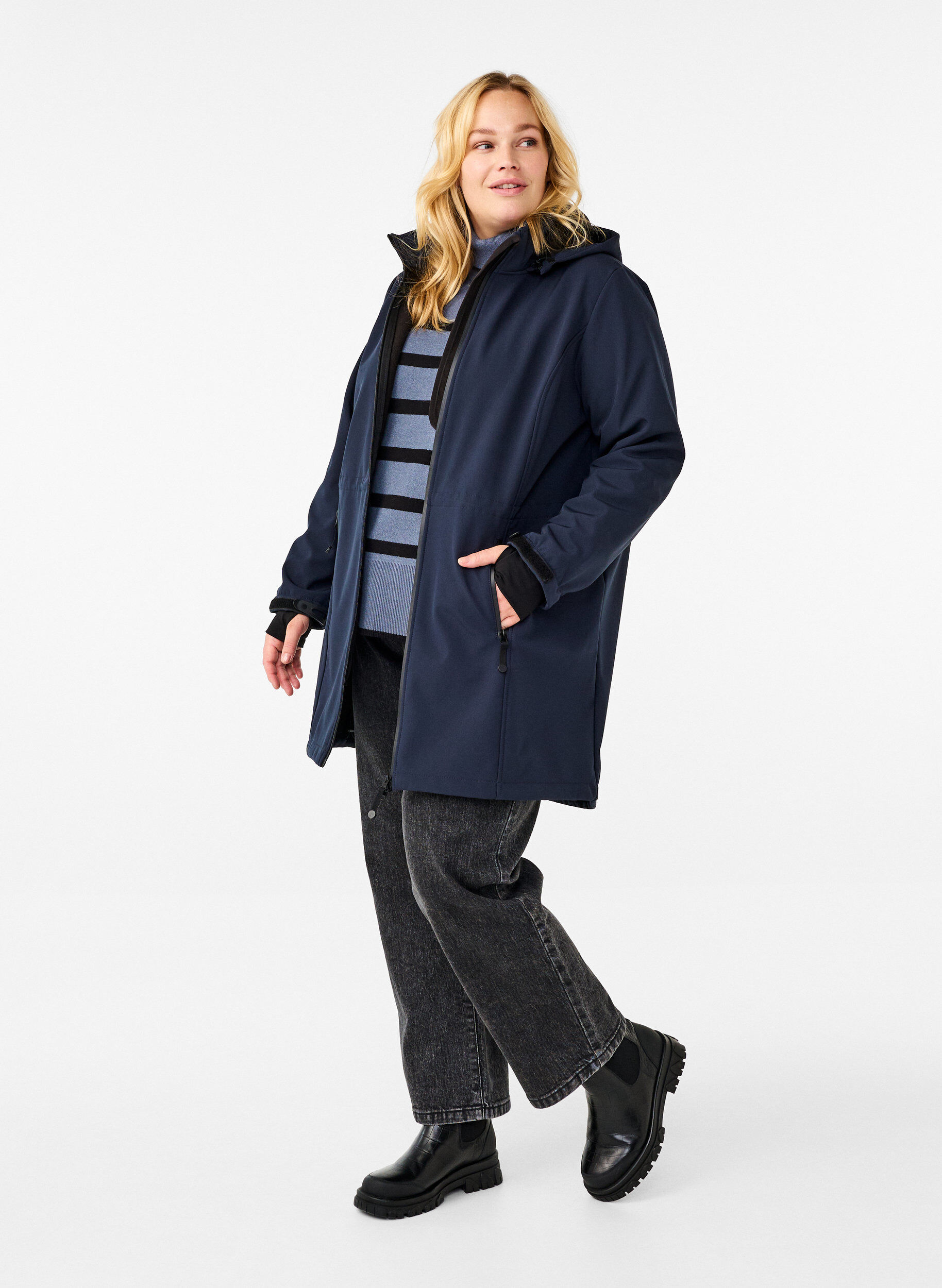 ZizziVeste softshell avec capuche amovible, Bleu, Model image number 1