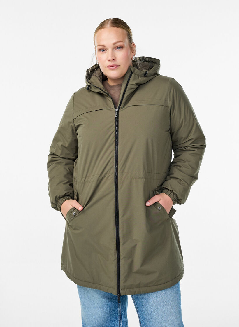 Parka matelass&eacute;e l&eacute;g&egrave;re &agrave; capuche, Vert fonc&eacute;, Model image number 0