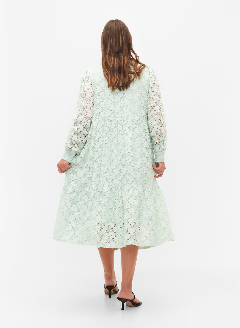 Robes en dentelle avec manches longues, Pastel Green , Model image number 1