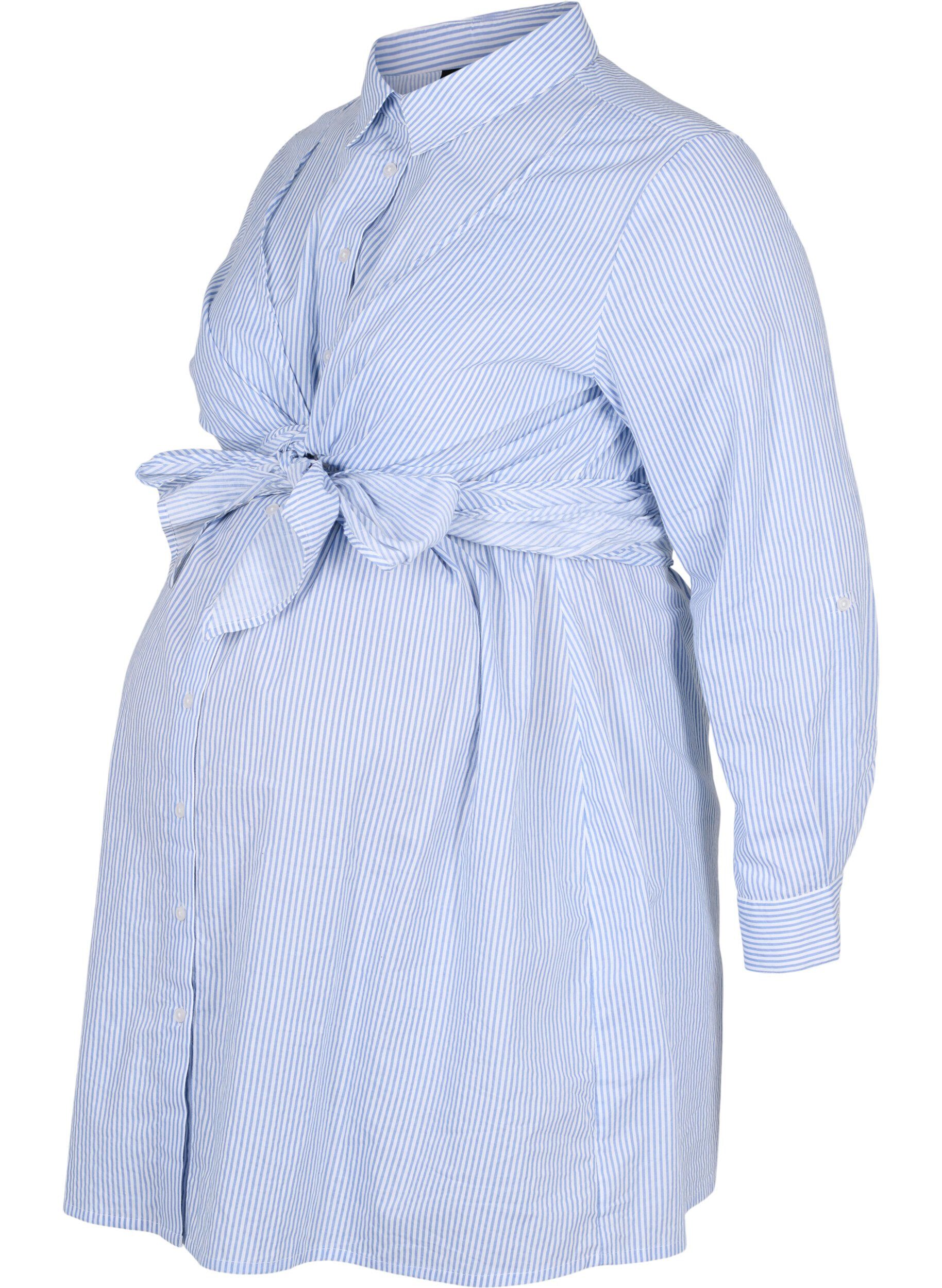Zizzi Robe chemise de grossesse en coton, Blue Stripe, Packshot image number 0