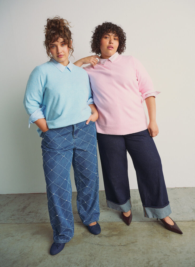 Blouse en maille avec manches courtes, Bleu Clair, Image image number 0