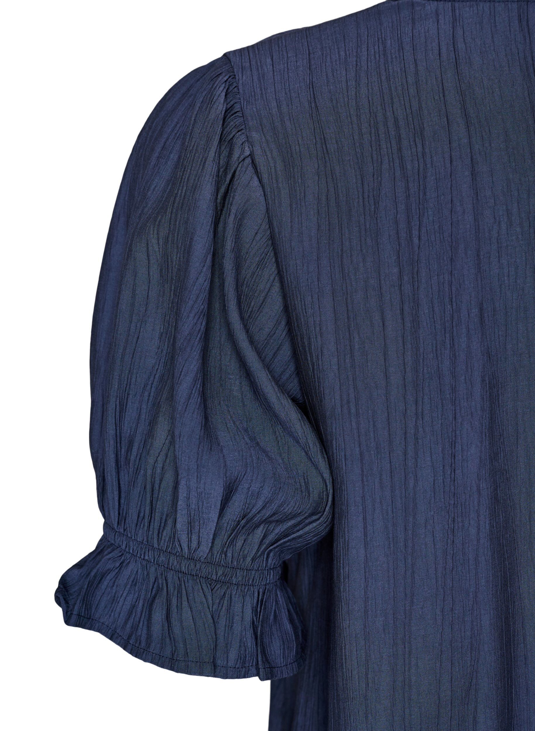 ZizziBlouse en m&eacute;lange de viscose froiss&eacute; avec un col en V, Bleu, Packshot image number 3