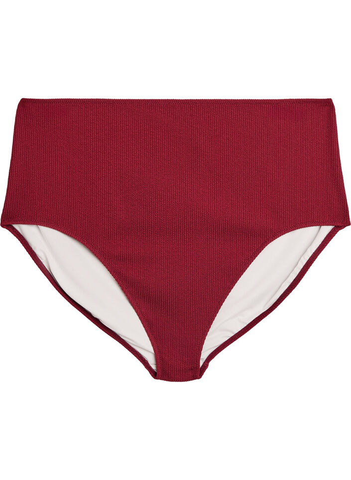 Bas de bikini taille haute textur&eacute;, Bordeaux, Packshot image number 0