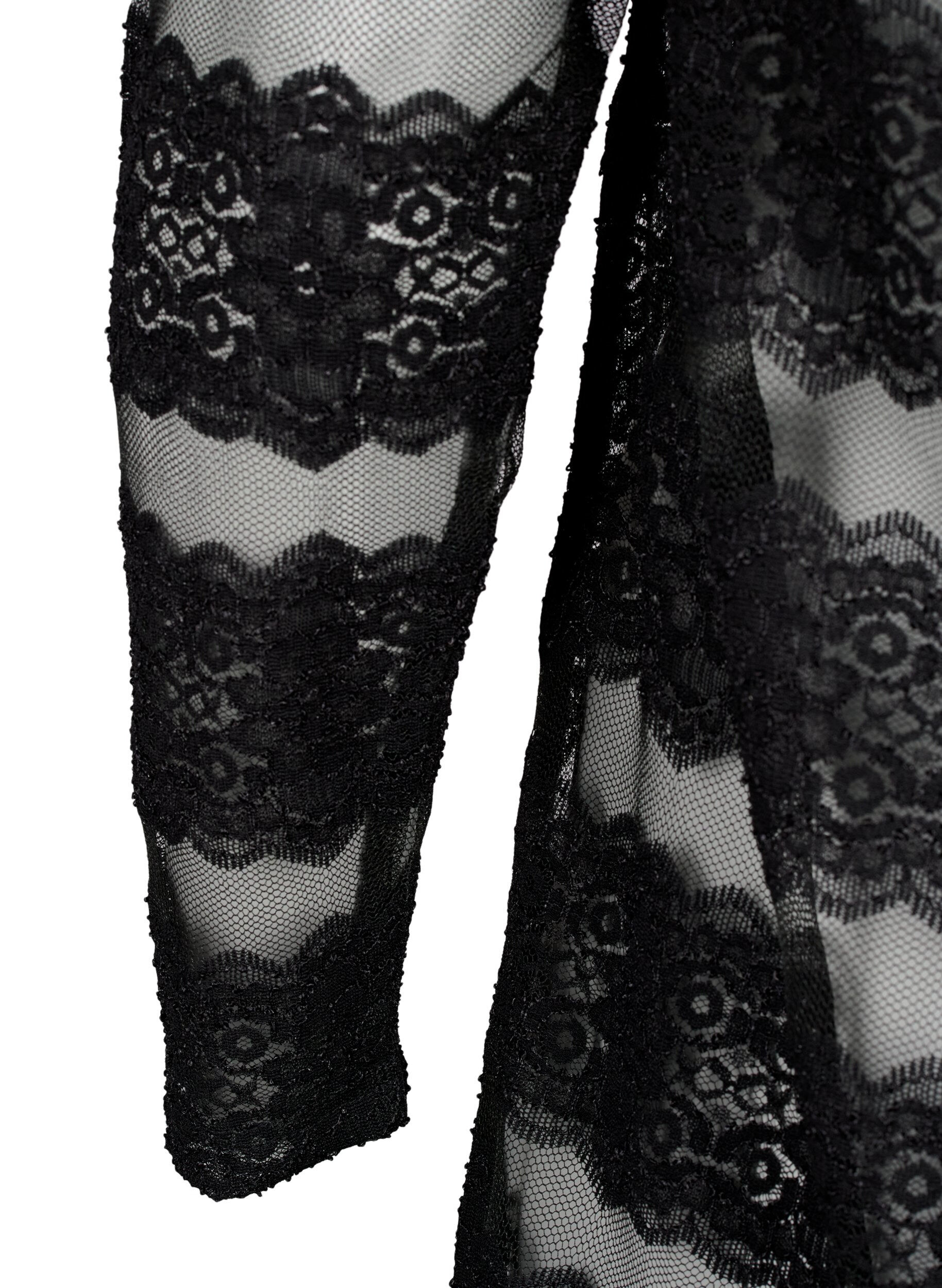 Zizzi Robe mi-longue &agrave; dentelle et mesh, Black, Packshot image number 3