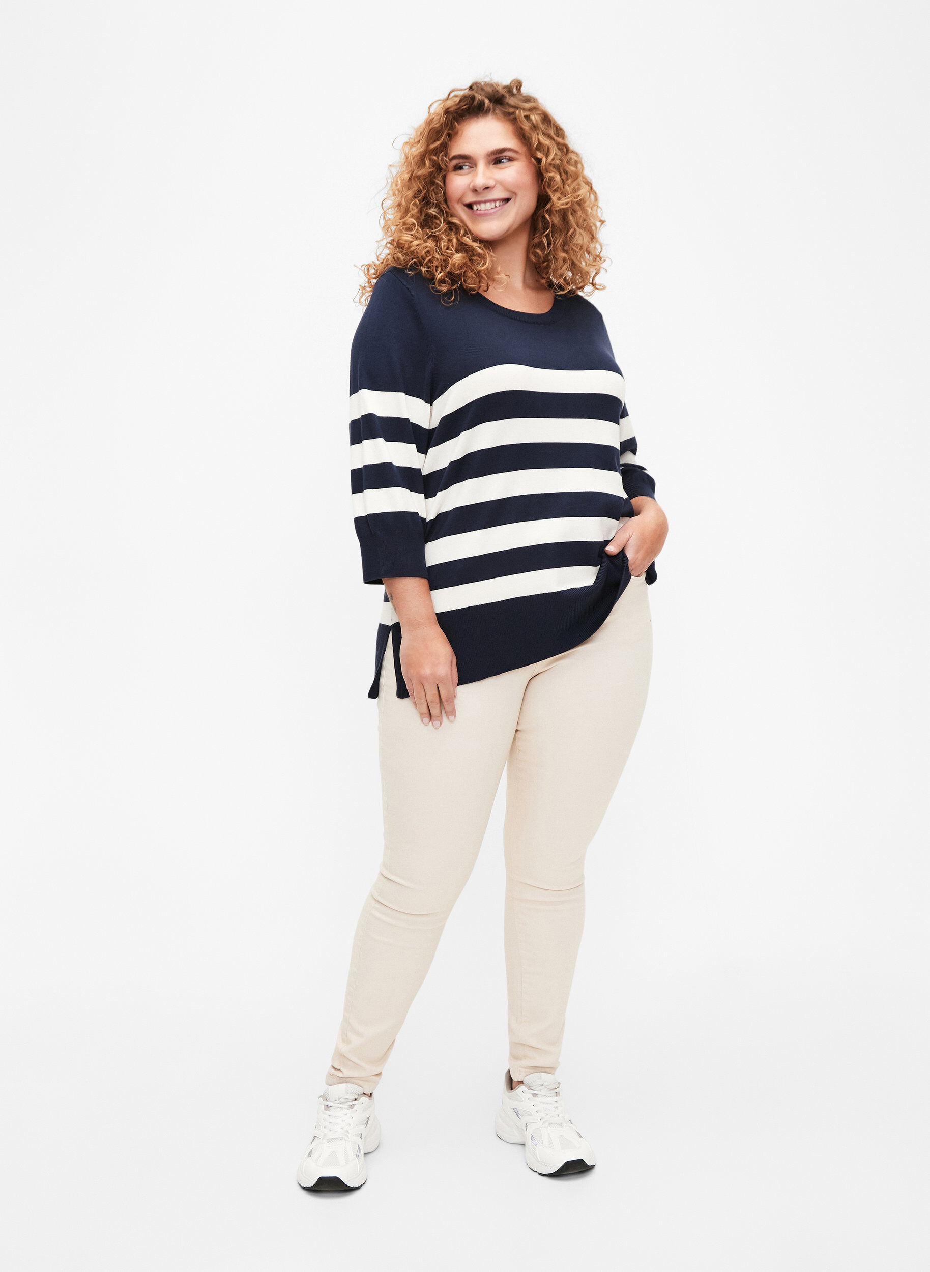 Zizzi Jeans Amy super slim avec taille haute, Oatmeal, Model image number 0