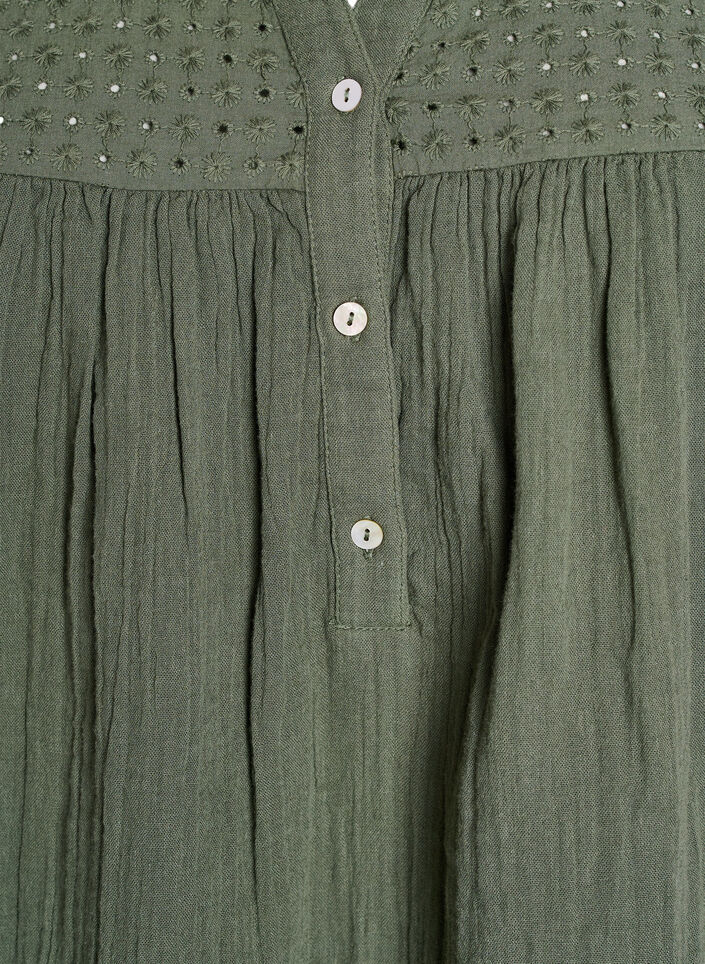 Blouse en mousseline de coton avec broderie anglaise, Vert, Packshot image number 2