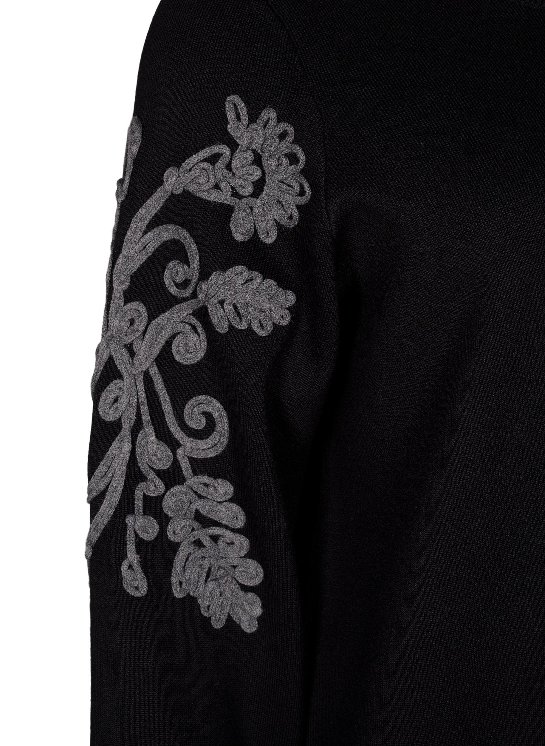 Zizzi Robe en maille avec d&eacute;tails brod&eacute;s, Black Medium G. Comb, Packshot image number 3