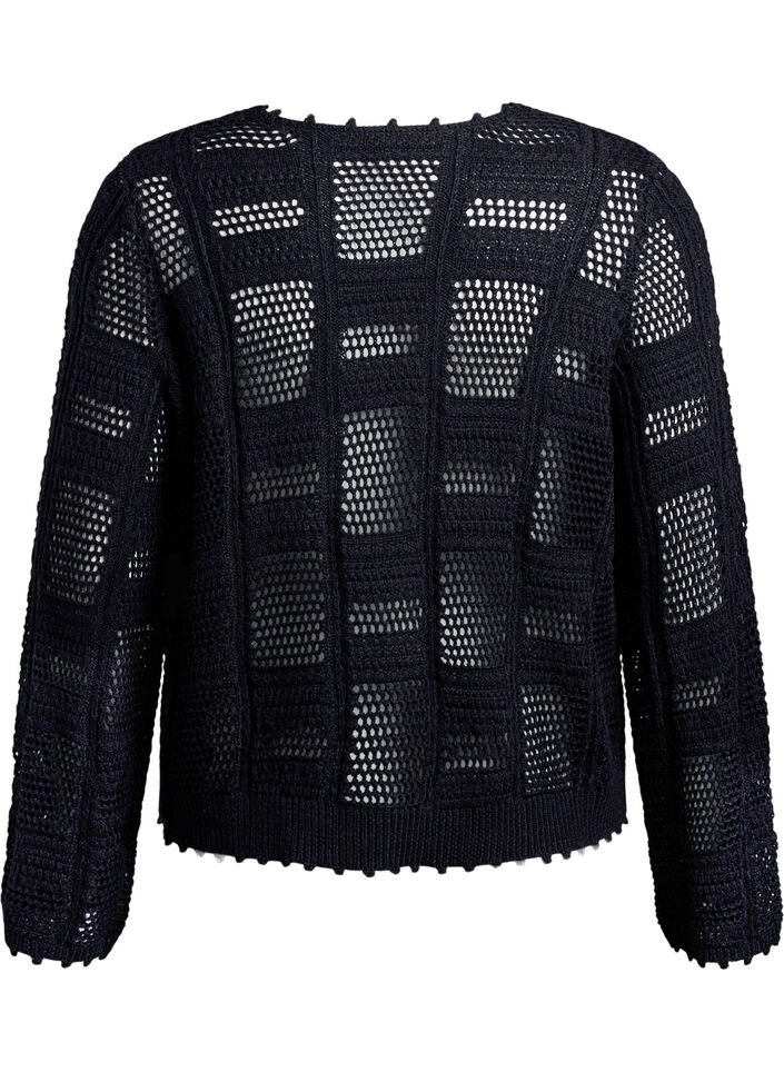 Cardigan en maille avec liens et motifs ajour&eacute;s, Noir, Packshot image number 1