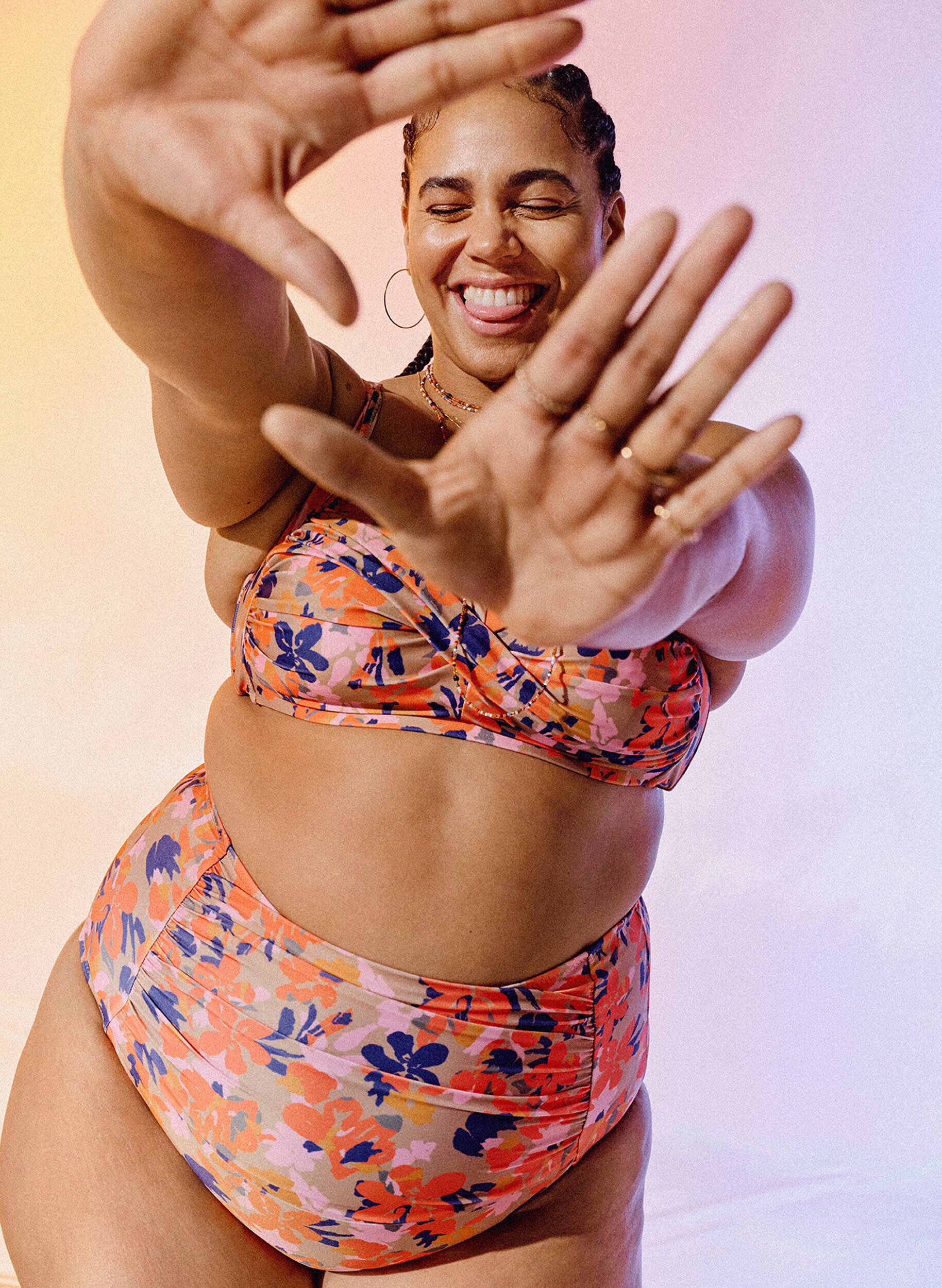 Zizzi Bas de bikini taille extra haute avec imprim&eacute;, Jaune moutarde, Image image number 0