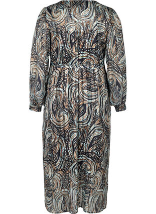 Robe longue à imprimé cachemire et un lien à nouer, Black Paisley, Packshot image number 1