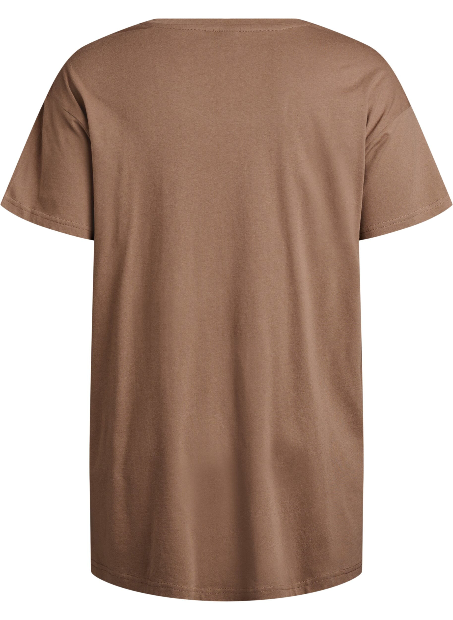 Zizzi T-shirt de nuit long en coton bio avec imprim&eacute;, Beige, Packshot image number 1