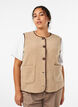 Veste sans manches en teddy avec finitions contrast&eacute;es, Beige, Model image number 0