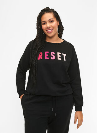 Sweatshirt avec texte, Black W. Reset, Model image number 0